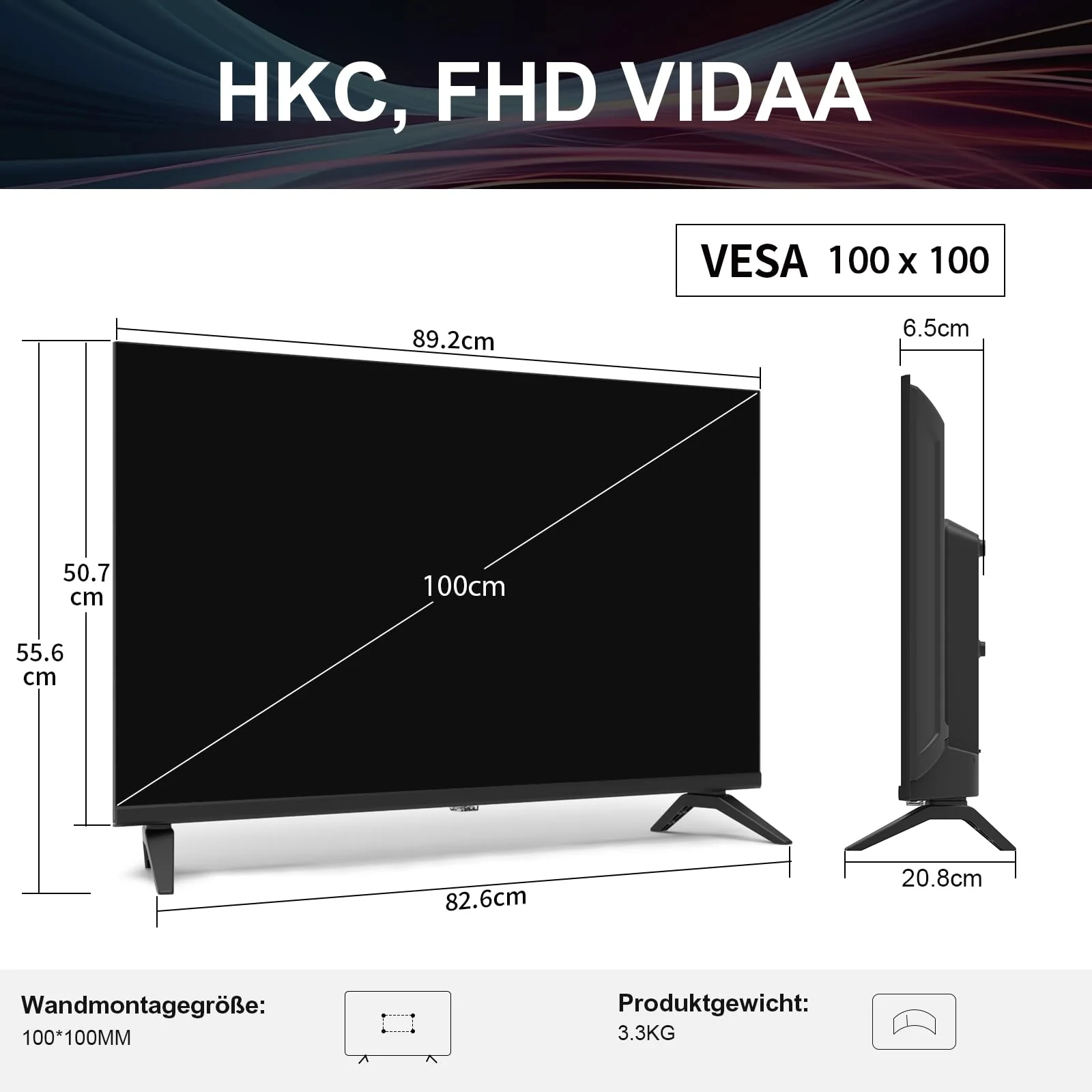 HKC H40Q1F-V Smart TV 40 Zoll (100cm) FHD LED Fernseher mit WLAN, Triple Tuner (DVB-T/T2, DVB-C, DVB-S/S2), AirPlay, App Store, HDMI, USB, CI/CI+, Netflix, YouTube und mehr - Image 9