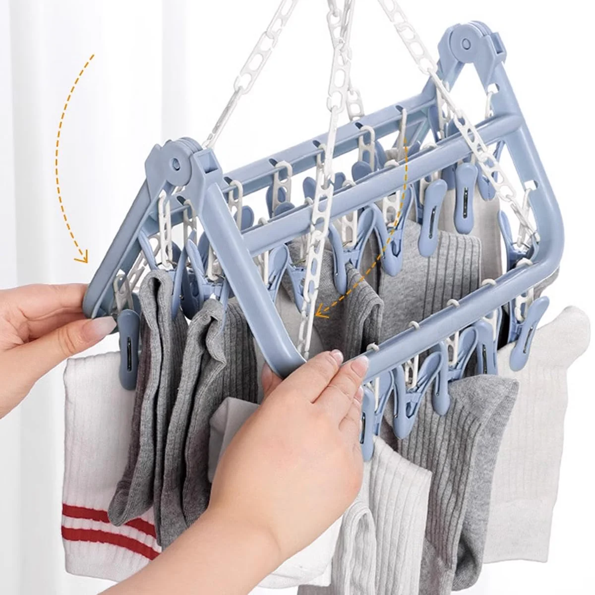 HKzzy Faltbarer Wäscheständer 32 Clips Sockentrockner Kleiderbügel Zusammenklappbarer Trockengestell Sockenbügel Aufhänger Unterwäsche Handtücher (Blau) - Image 2