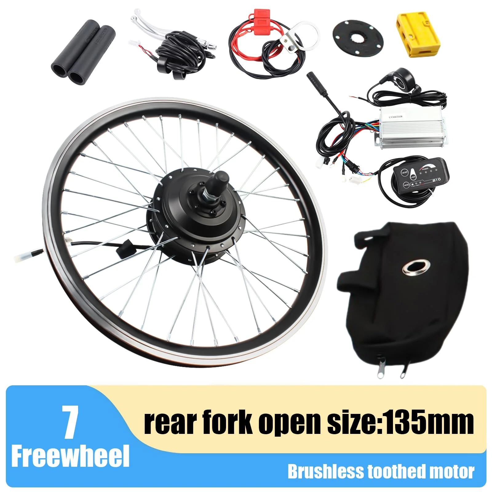 HOARLICN Elektro-Fahrrad Motor Hinterrad, E-Bike-Umrüstsatz Hinterrad-Elektrofahrrad-Kit 36v 250w E-Bike Nabe Umbausatz LED Kit Elektro-Fahrrad-Motor-Umrüstsatz Geeignet Für 20-Zoll-Fahrräder - Image 9
