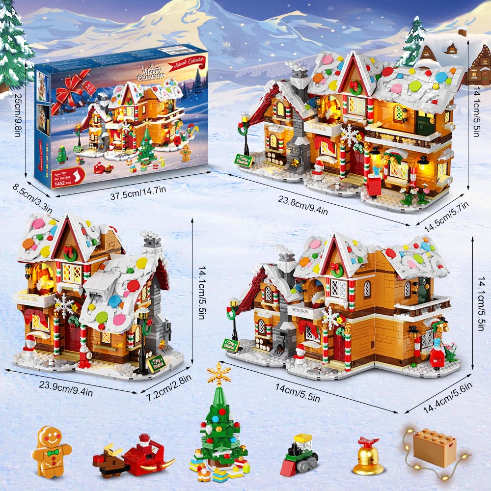 HOGOKIDS Adventskalender 2025 Lebkuchenhaus Mini Bauspielzeug mit Lichtern, 24-Tage Weihnachten Countdown 3 Stil Weihnachtsdorf klemmbausteine Geschenk für Erwachsene Kinder Mädchen Jungen ab 10+ - Image 2