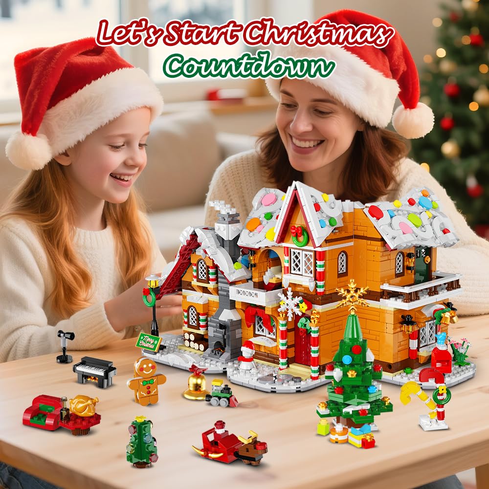 HOGOKIDS Adventskalender 2025 Lebkuchenhaus Mini Bauspielzeug mit Lichtern, 24-Tage Weihnachten Countdown 3 Stil Weihnachtsdorf klemmbausteine Geschenk für Erwachsene Kinder Mädchen Jungen ab 10+ - Image 3