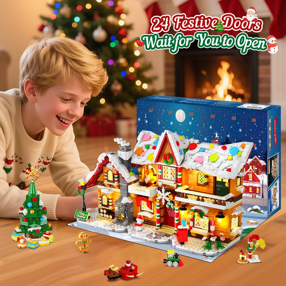 HOGOKIDS Adventskalender 2025 Lebkuchenhaus Mini Bauspielzeug mit Lichtern, 24-Tage Weihnachten Countdown 3 Stil Weihnachtsdorf klemmbausteine Geschenk für Erwachsene Kinder Mädchen Jungen ab 10+ - Image 8