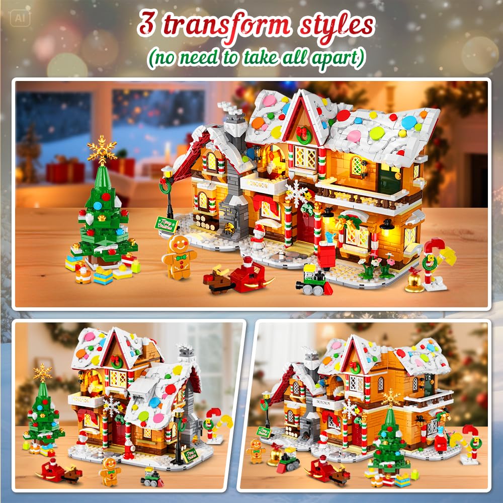 HOGOKIDS Adventskalender 2025 Lebkuchenhaus Mini Bauspielzeug mit Lichtern, 24-Tage Weihnachten Countdown 3 Stil Weihnachtsdorf klemmbausteine Geschenk für Erwachsene Kinder Mädchen Jungen ab 10+ - Image 9