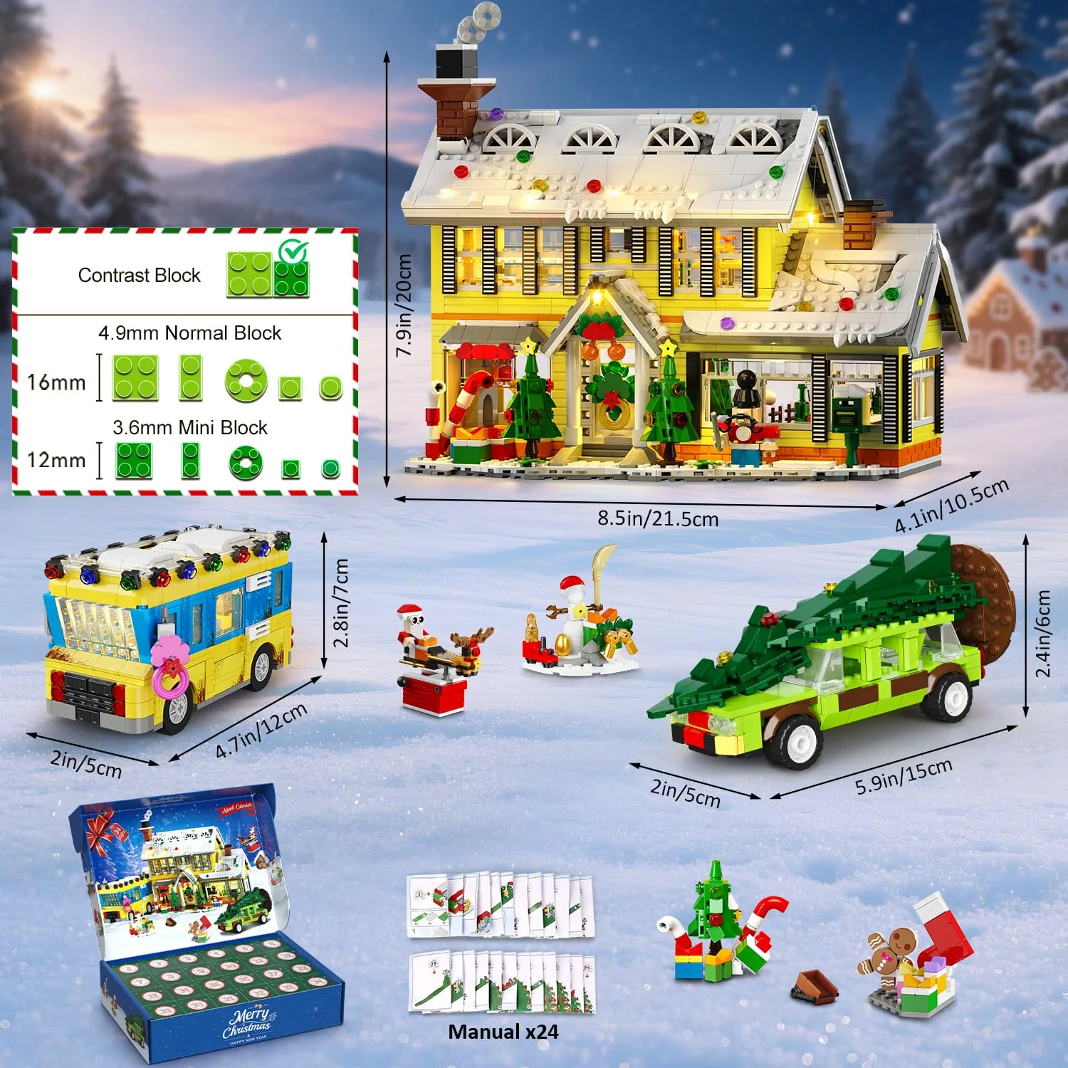 HOGOKIDS Adventskalender 2025 Weihnachts Bauspielzeug mit Licht, 24 Tage-Weihnachts Countdown Haus, Mini-Baustein-Set, Weihnachtsspielzeug Geschenk für Erwachsene Kinder Mädchen Jungen ab 12 Jahren - Image 3