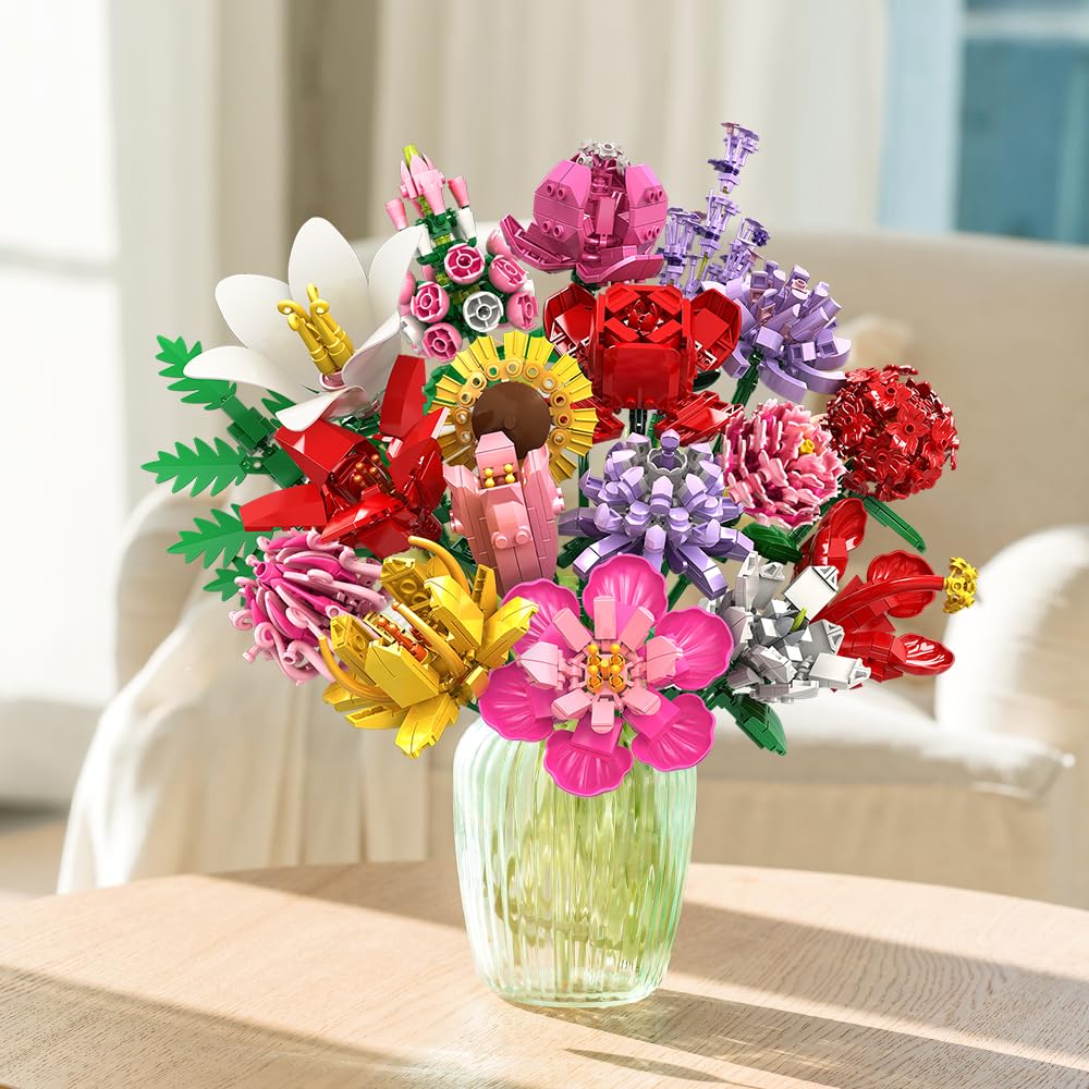 HOGOKIDS Blumen Bauset für Mädchen ab 8+ Jahren - 18 Blume Blumenstrauß Bausteine, 1464 Teilige Kunstblumen Pflanzen Bausatz, Botanik Kollektion Haushalt Deko, Kreatives Geschenk für Kinder Erwachsene - Image 4