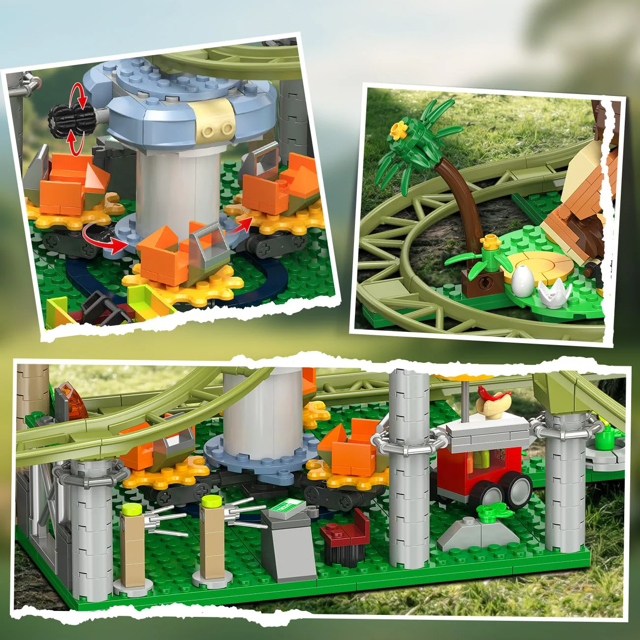 HOGOKIDS Dinosaurier Achterbahn Bausteine Spielzeug – 1222pcs Achterbahn Bauspielzeug mit 4 Dinosauriern, Geländewagen, Dinosauriermodellen, Geschenk für Erwachsene, Mädchen Jungen ab 8 Jahren - Image 4