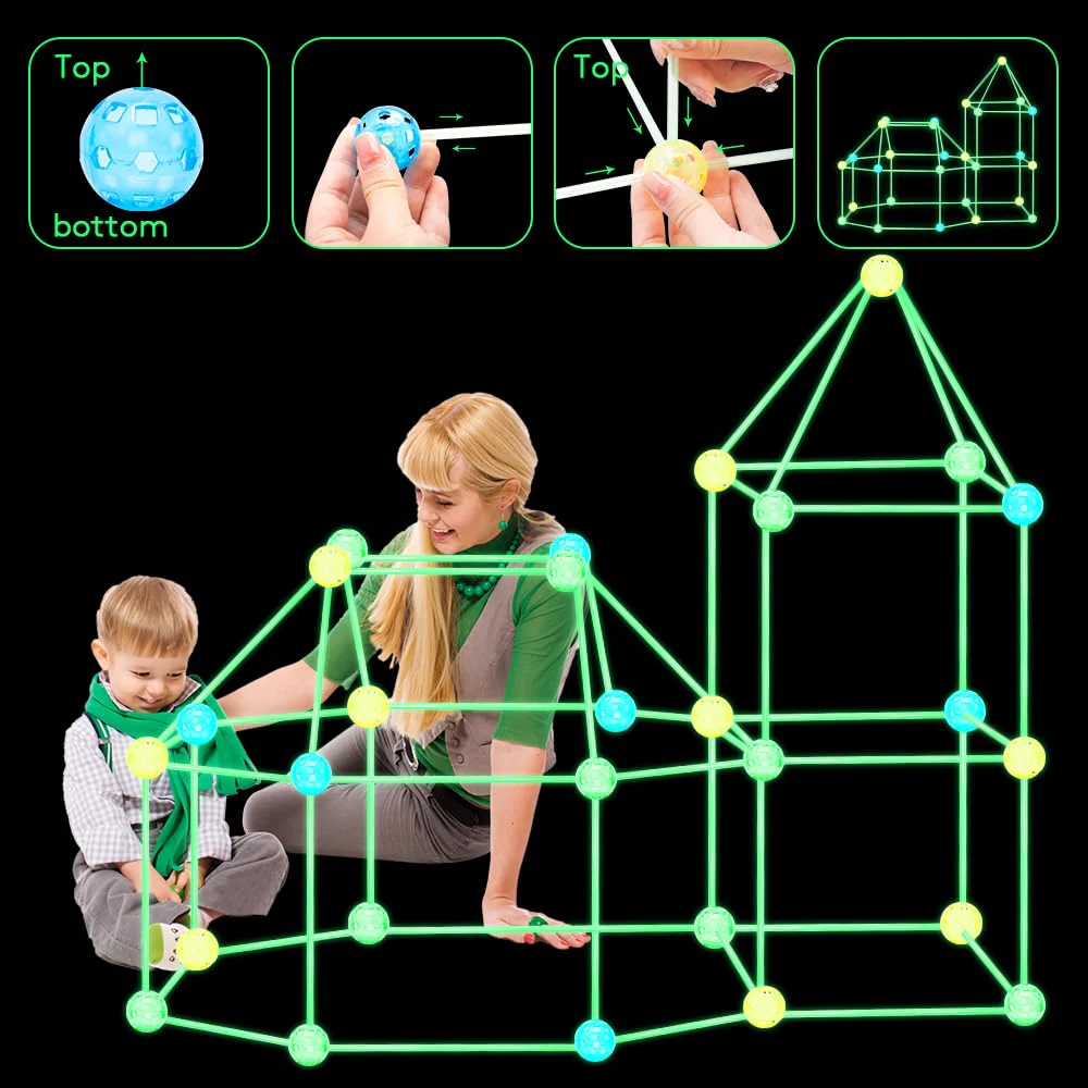 höhle Bauen Kinder,155PCS Im Dunkeln Leuchtendes Creative forts kit,DIY höhle konstruktionsspielzeug für 3 4 5 6 7 8 9 Jahre alt Junge & Mädchen,Indoor Outdoor bauspielzeug - Image 3