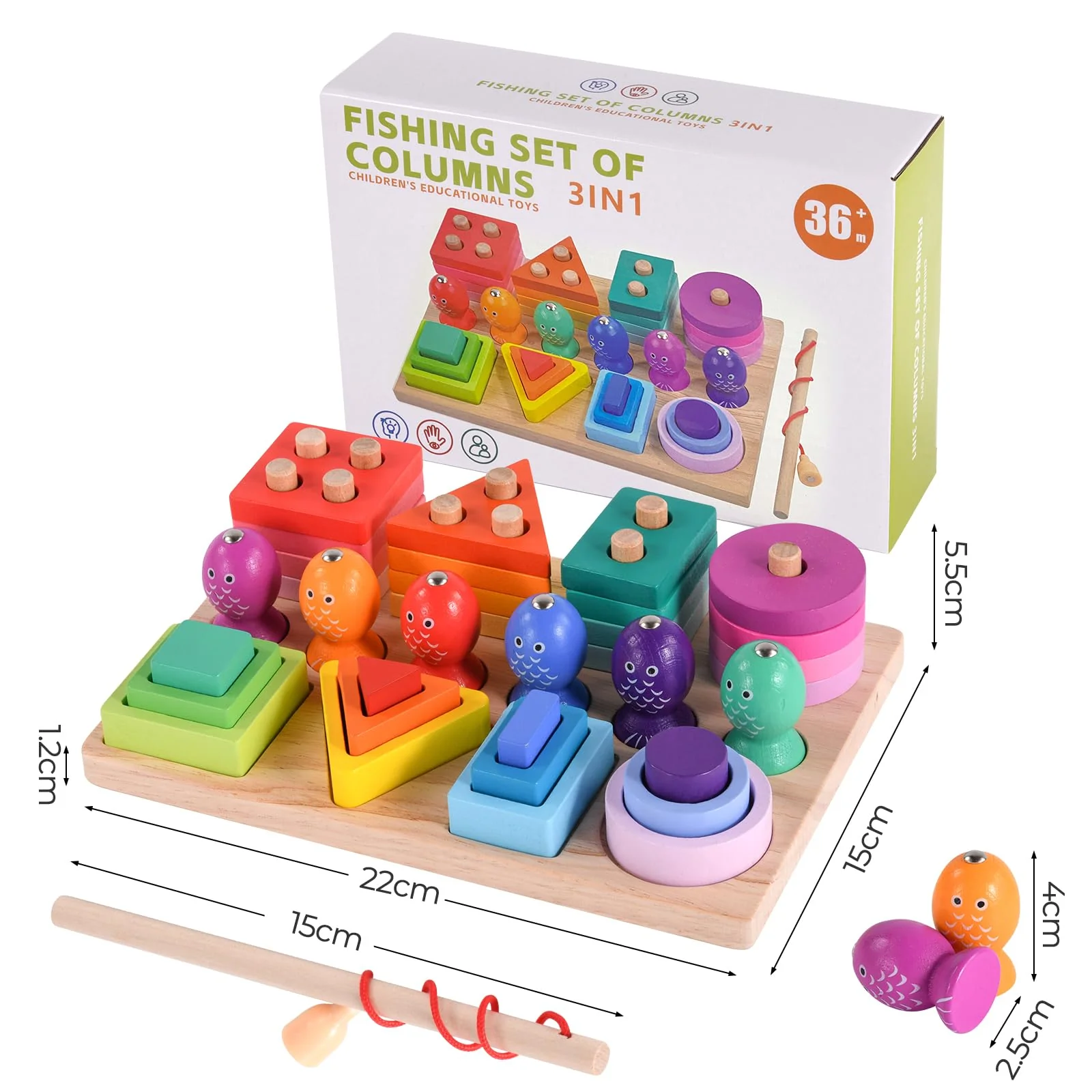 Hoiloie Montessori Spielzeug ab 1 Jahr,holzspielzeug&Stapelspielzeug,3 in 1 Farbe Erkennung Form Sorter Angelspiel,Lernspielzeug Geschenk für 123 Jahre Kleinkind Mädchen Junge - Image 2