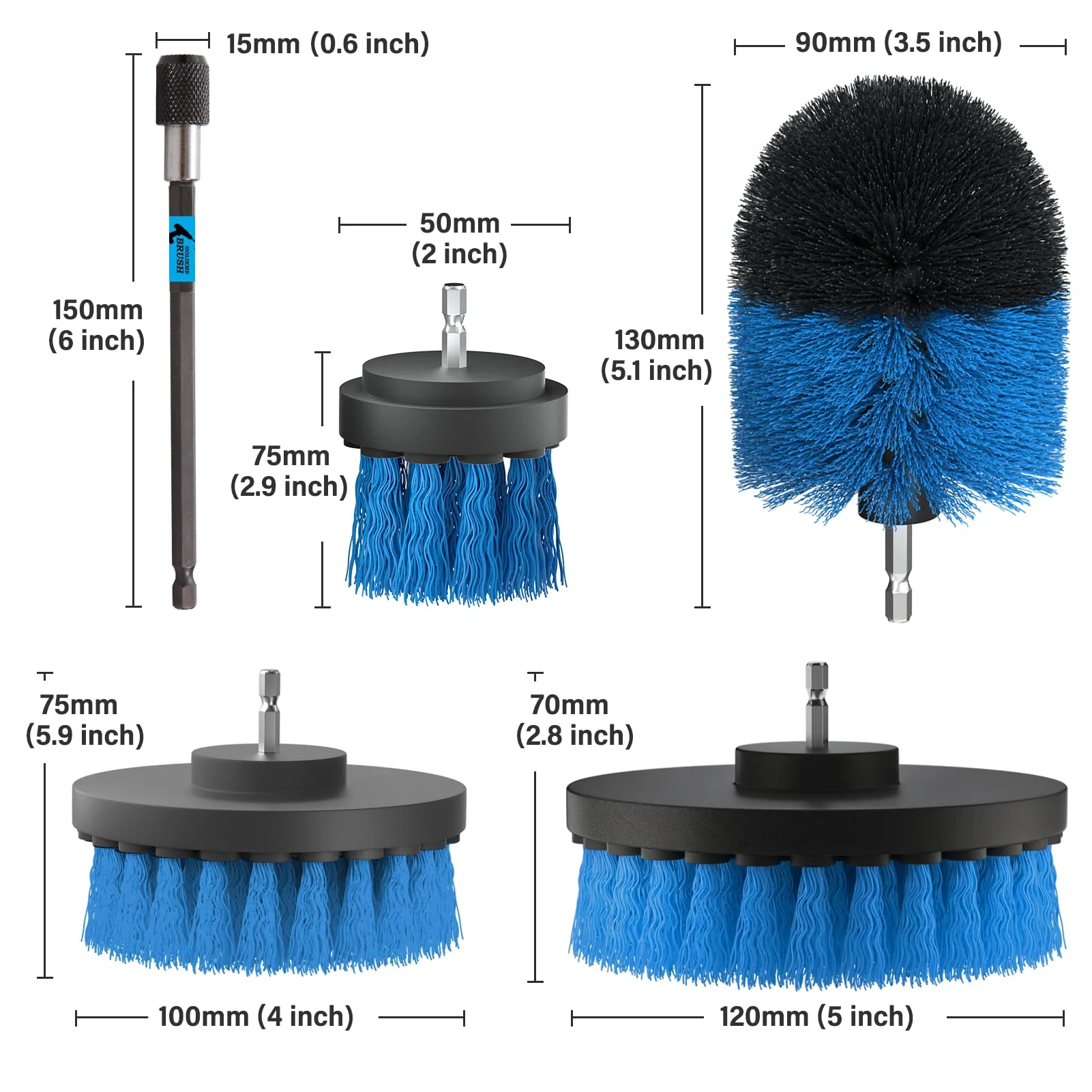 Holikme Bürstenaufsatz Bohrmaschine Set, 5 Stück Bürstenaufsatz Akkuschrauber Bürste Drill Brush, Leistungsstarke Bohrbürste Reinigungsbürste für Felgen/Fliesen/Küche/Böden/Auto/Badewanne, Blau - Image 2
