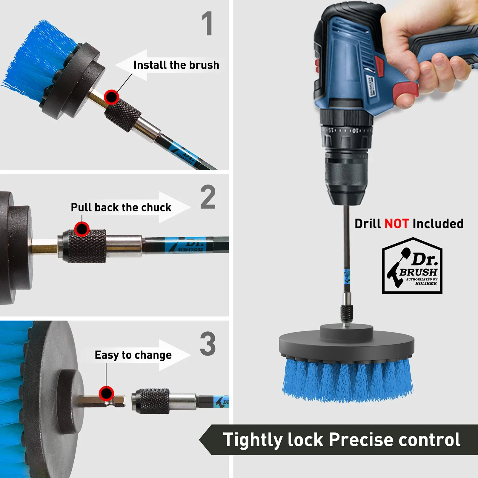Holikme Bürstenaufsatz Bohrmaschine Set, 5 Stück Bürstenaufsatz Akkuschrauber Bürste Drill Brush, Leistungsstarke Bohrbürste Reinigungsbürste für Felgen/Fliesen/Küche/Böden/Auto/Badewanne, Blau - Image 5