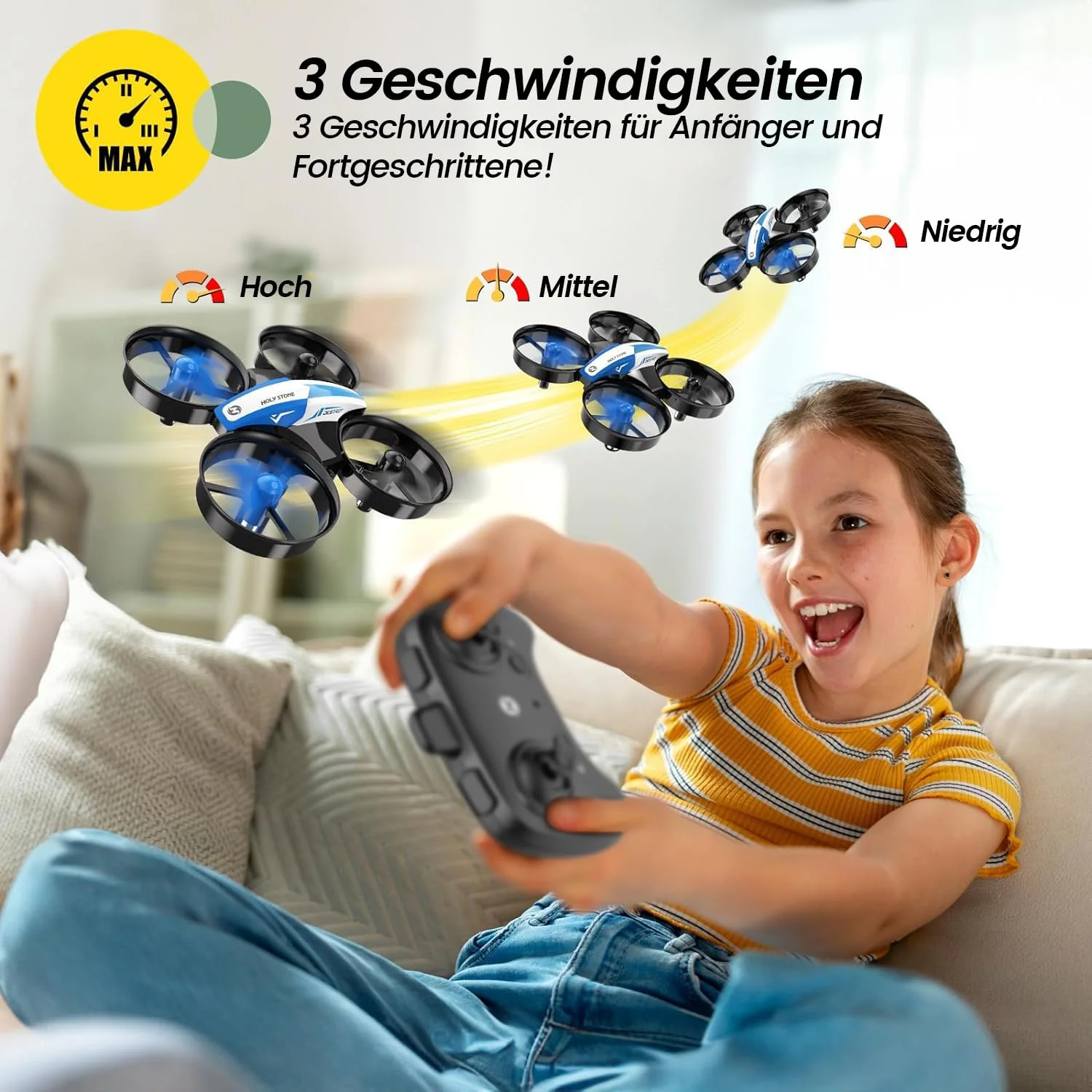 Holy Stone HS210 Mini Drohne für Kinder,RC Quadrocopter Nano Drone mit 3 Akkus 21 Min. Lange Flugzeit, Auto Höhenhaltung, 360° Rollen, Kopfloss Modus, One Key Start Indoor Geschenk Anfänger,Blau,C0 - Image 5