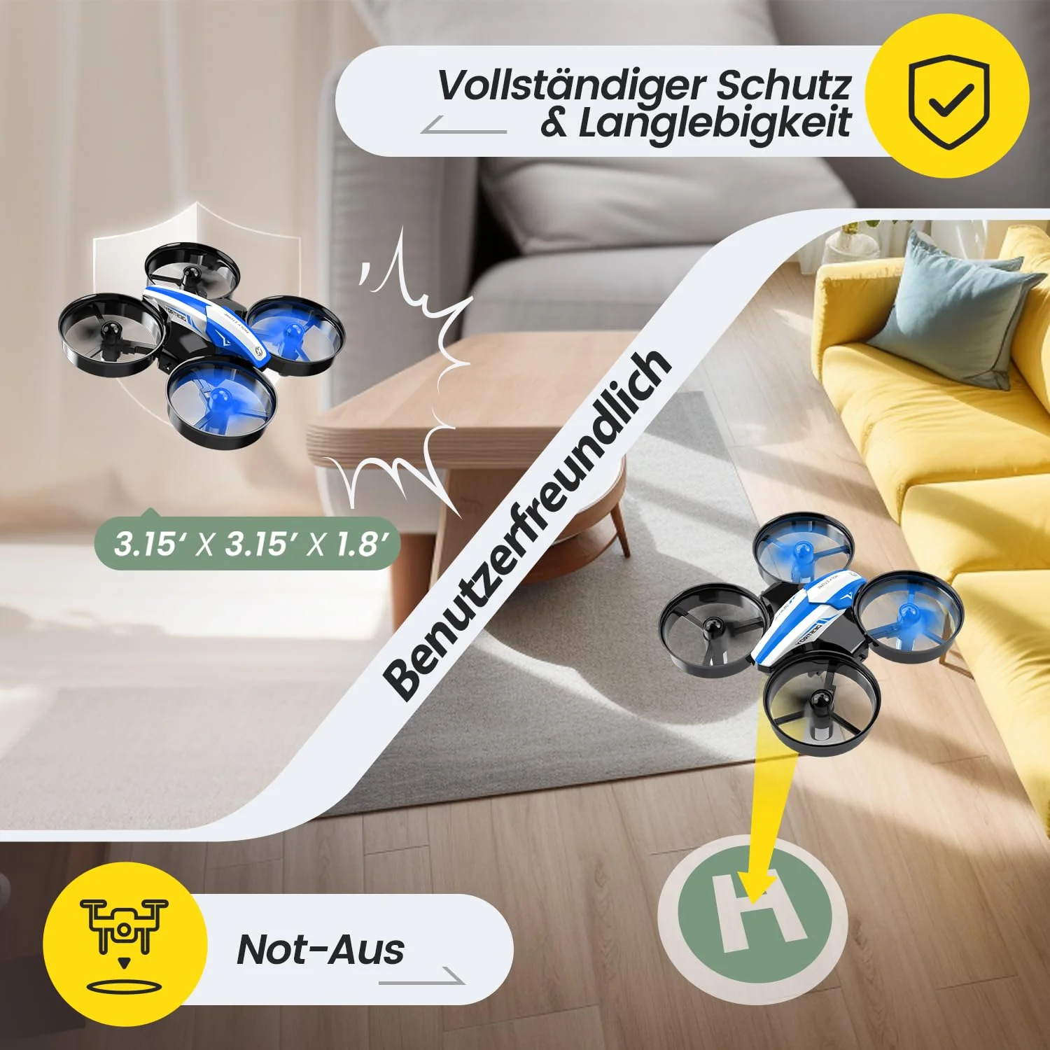 Holy Stone HS210 Mini Drohne für Kinder,RC Quadrocopter Nano Drone mit 3 Akkus 21 Min. Lange Flugzeit, Auto Höhenhaltung, 360° Rollen, Kopfloss Modus, One Key Start Indoor Geschenk Anfänger,Blau,C0 - Image 6