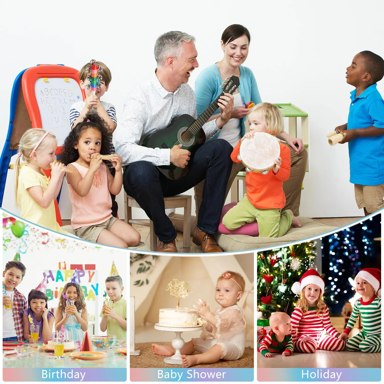 Holz Musikinstrumente für Kinder ab 1Jahre, Montessori Spielzeug, Regenbogenfarbenes Baby Musikinstrumente mit Transparenter Aufbewahrungstasche - Image 2