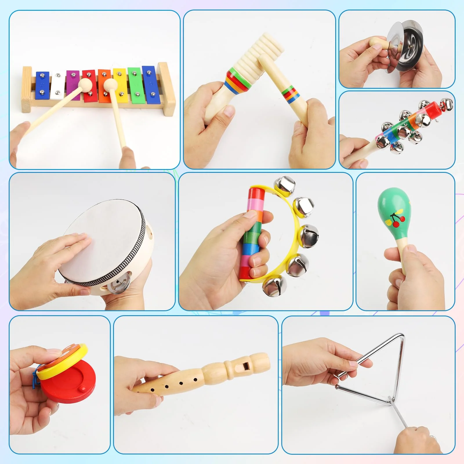 Holz Musikinstrumente für Kinder ab 1Jahre, Montessori Spielzeug, Regenbogenfarbenes Baby Musikinstrumente mit Transparenter Aufbewahrungstasche - Image 5