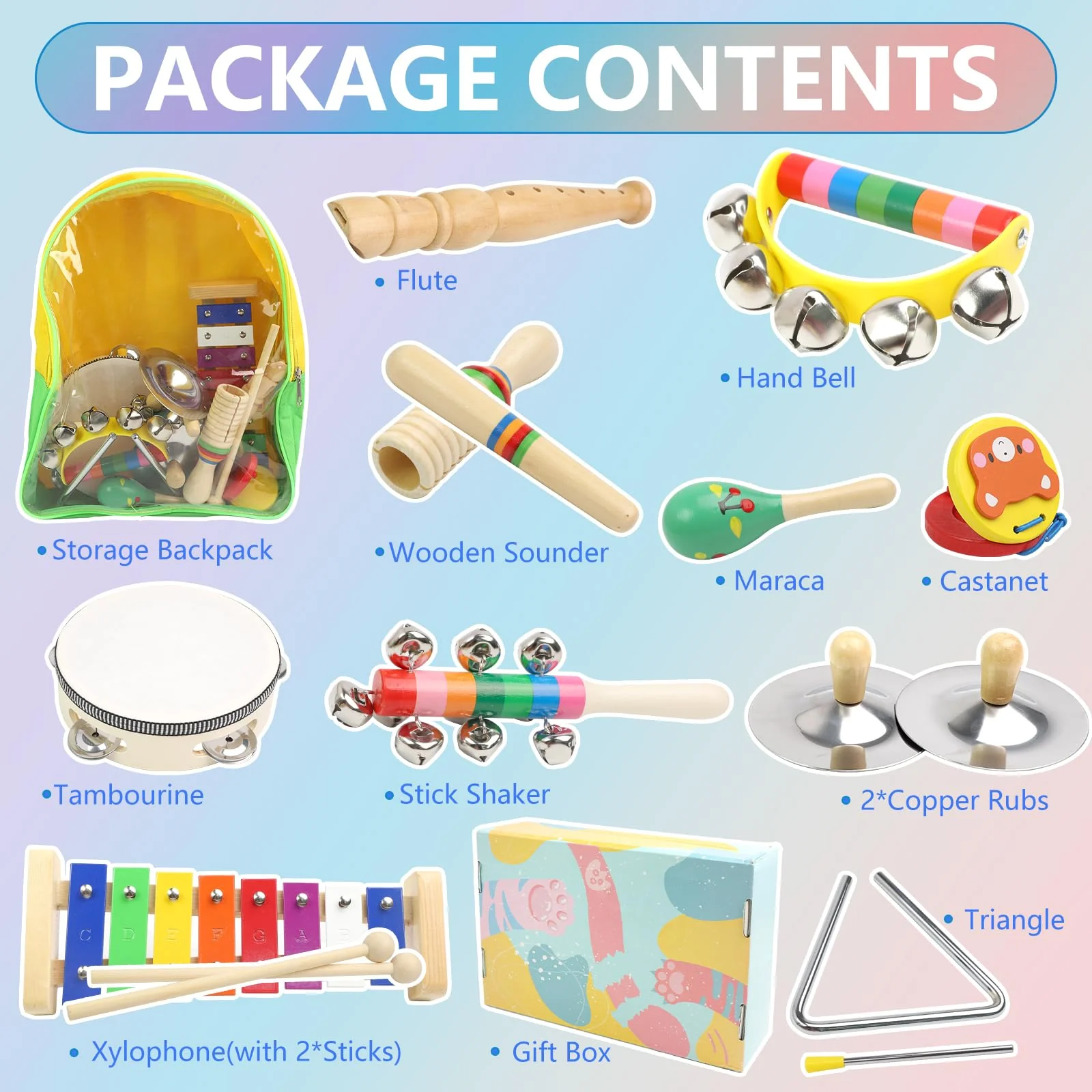 Holz Musikinstrumente für Kinder ab 1Jahre, Montessori Spielzeug, Regenbogenfarbenes Baby Musikinstrumente mit Transparenter Aufbewahrungstasche - Image 7