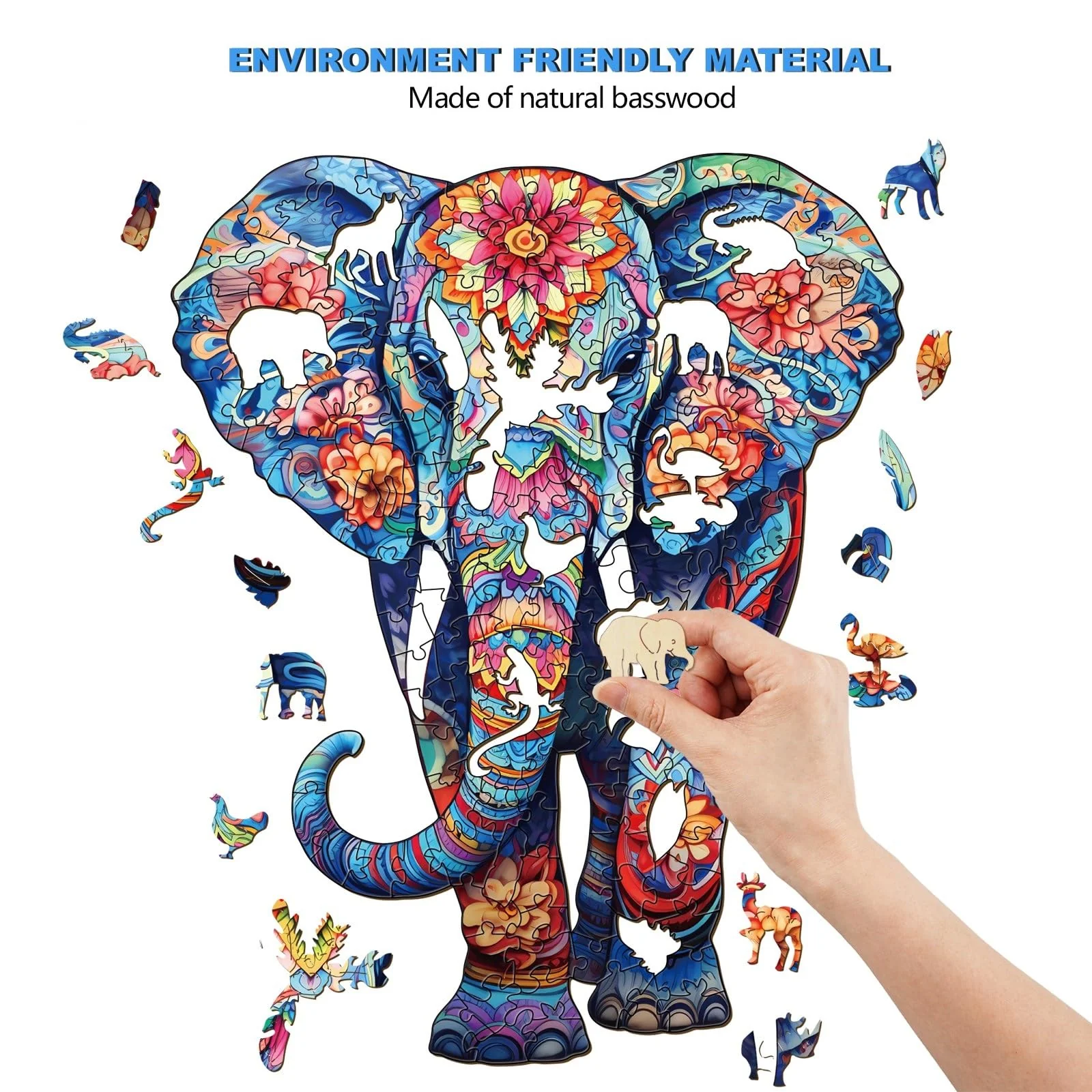 Holzpuzzle Erwachsene, 210 Teile Elefant Holz Puzzle Erwachsene, 27.3x34cm Wooden Puzzle, Unregelmäßige Einzigartige Puzzle, Holzpuzzle Tierform, Holz Puzzle Mit Geschenkbox Aus Holz - Image 4