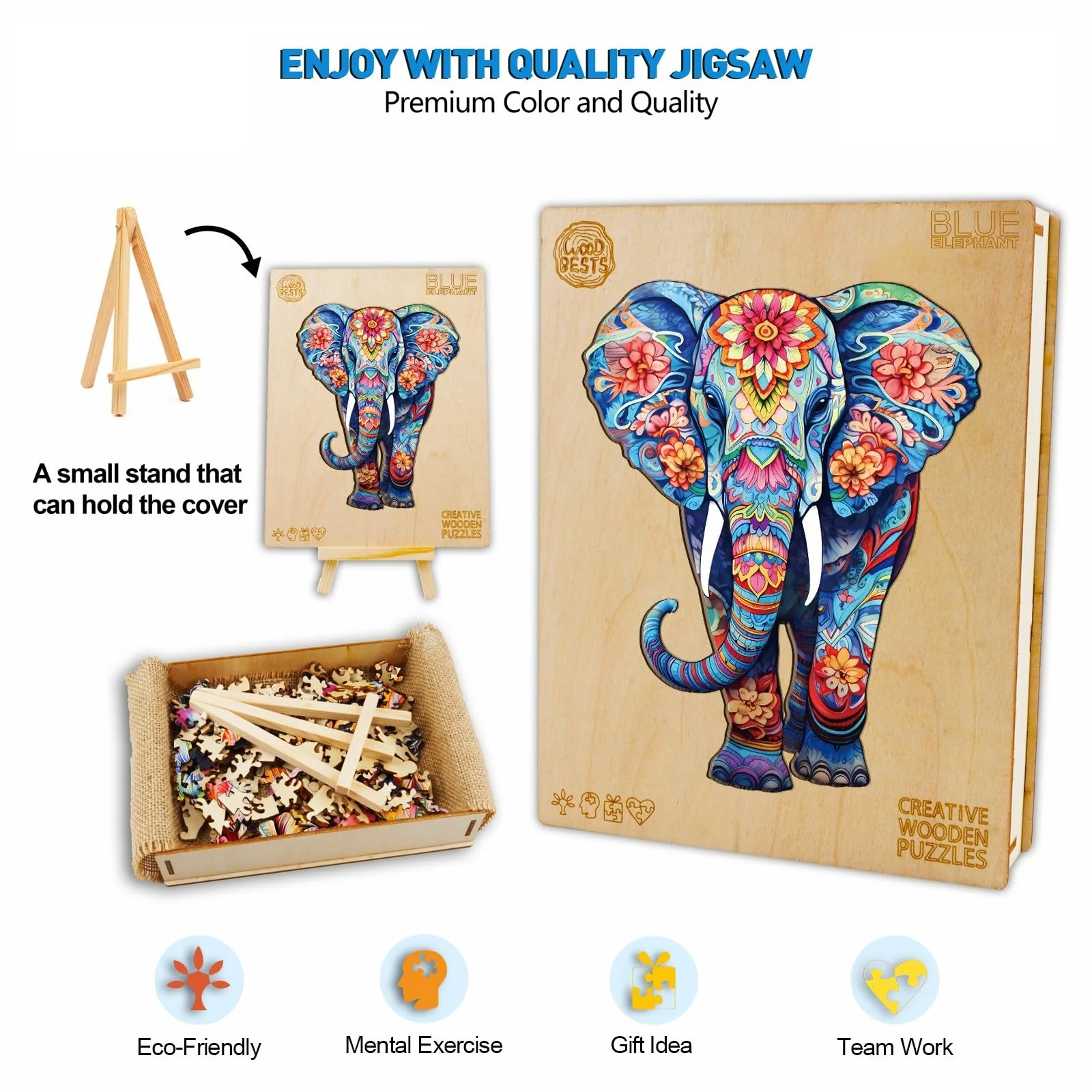 Holzpuzzle Erwachsene, 210 Teile Elefant Holz Puzzle Erwachsene, 27.3x34cm Wooden Puzzle, Unregelmäßige Einzigartige Puzzle, Holzpuzzle Tierform, Holz Puzzle Mit Geschenkbox Aus Holz - Image 8