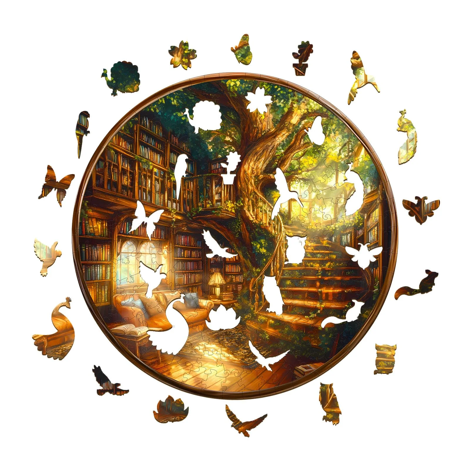 Holzpuzzle Erwachsene, 300 Teile Bezaubernde Buchhandlung Holz Puzzle Erwachsen, Unregelmäßige Einzigartige Holzpuzzle Tierform, Weihnachts Geschenke für Familie Freunde (34x34cm) - Image 4
