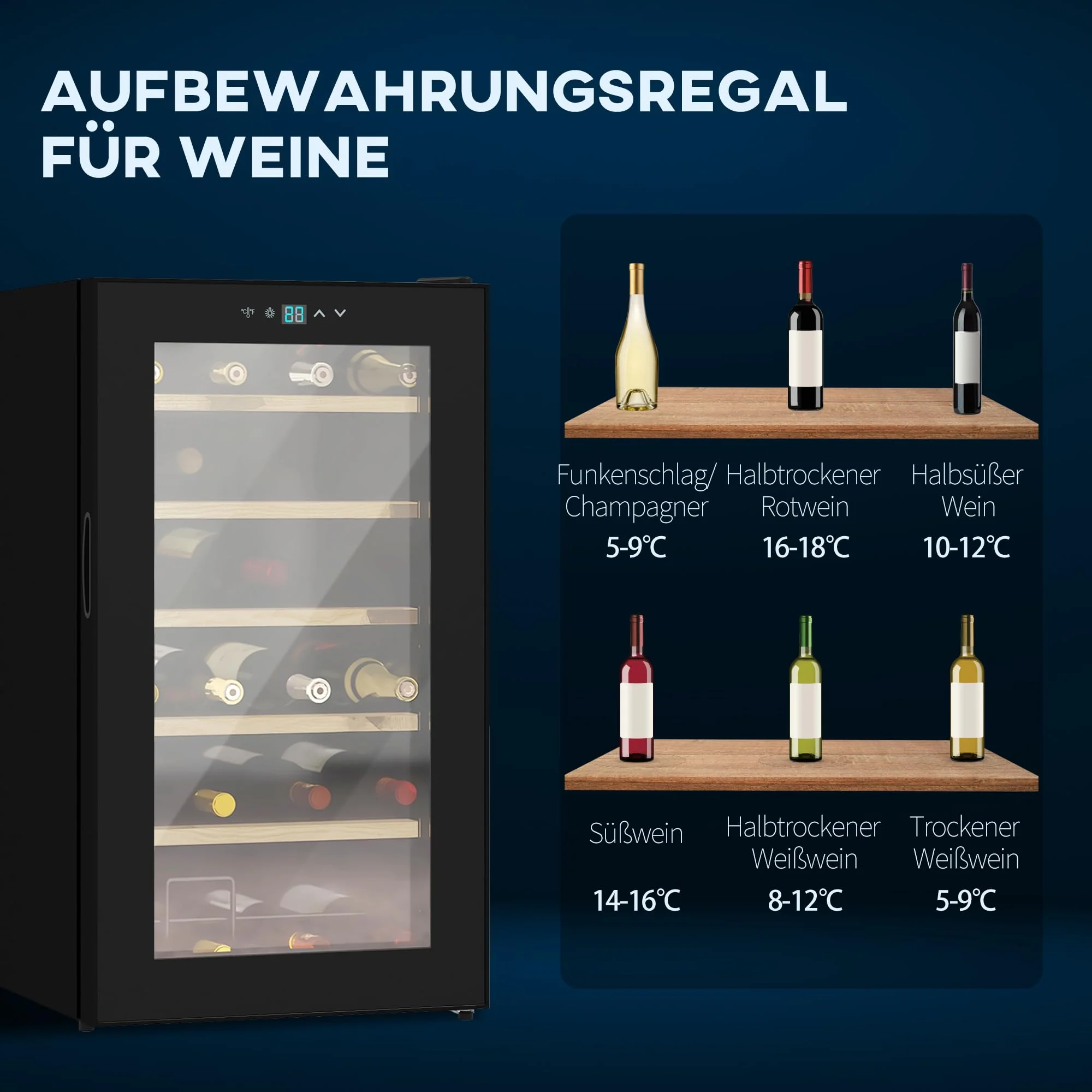HOMCOM Weinkühlschrank, 65 L Getränkekühlschrank für 24 Flaschen, Weinklimaschrank, Flaschenkühlschrank mit Innenbeleuchtung, Touch, 5-20°C, Schwarz - Image 3