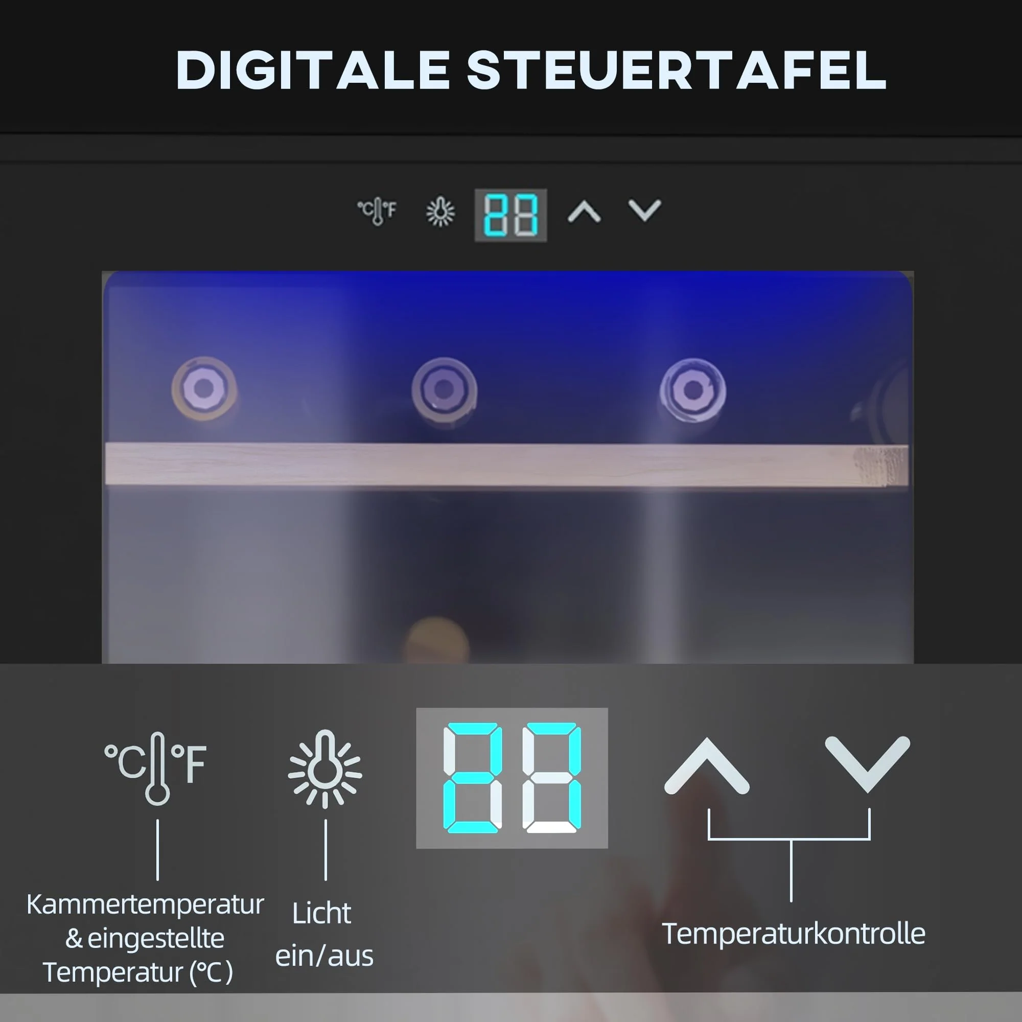 HOMCOM Weinkühlschrank, 65 L Getränkekühlschrank für 24 Flaschen, Weinklimaschrank, Flaschenkühlschrank mit Innenbeleuchtung, Touch, 5-20°C, Schwarz - Image 4