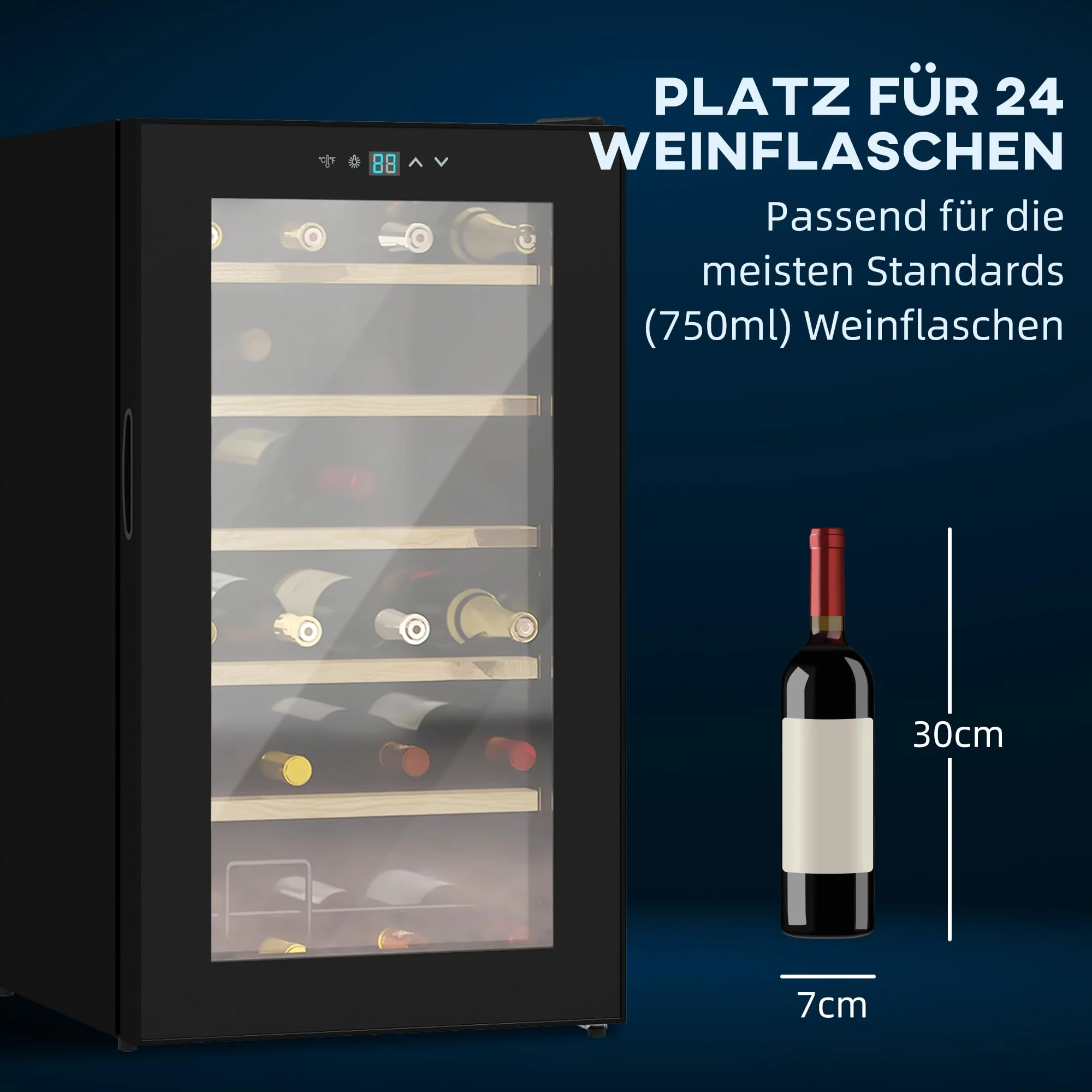 HOMCOM Weinkühlschrank, 65 L Getränkekühlschrank für 24 Flaschen, Weinklimaschrank, Flaschenkühlschrank mit Innenbeleuchtung, Touch, 5-20°C, Schwarz - Image 9