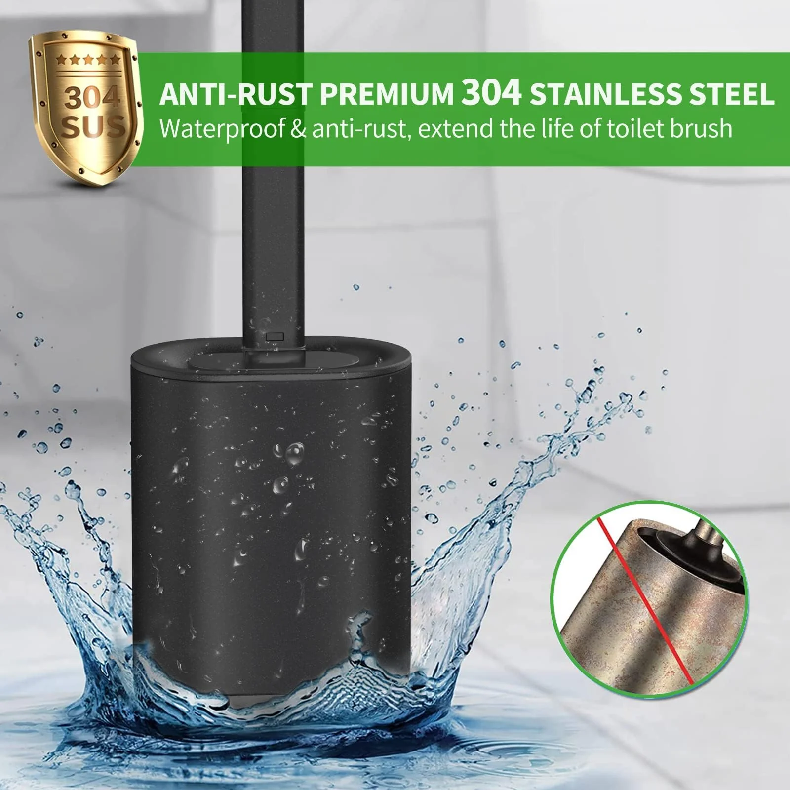HOMEASY Klobürste Silikon Schwarz Toilettenbürste Edelstahl mit Edelstahlbehälter Flexiblen WC Bürste Silikon Set Klobürste mit Halter Wandmontage ohne Bohren & Stehen für Badezimmer - Image 2