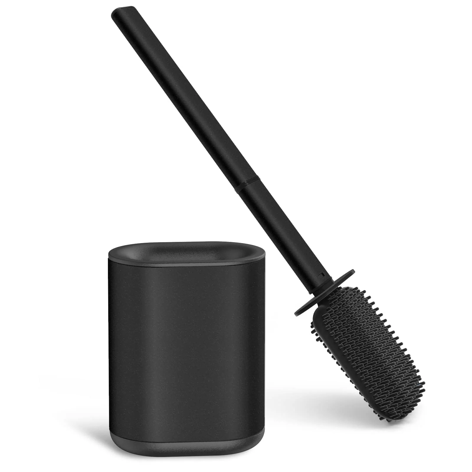 HOMEASY Klobürste Silikon Schwarz Toilettenbürste Edelstahl mit Edelstahlbehälter Flexiblen WC Bürste Silikon Set Klobürste mit Halter Wandmontage ohne Bohren & Stehen für Badezimmer - Image 5