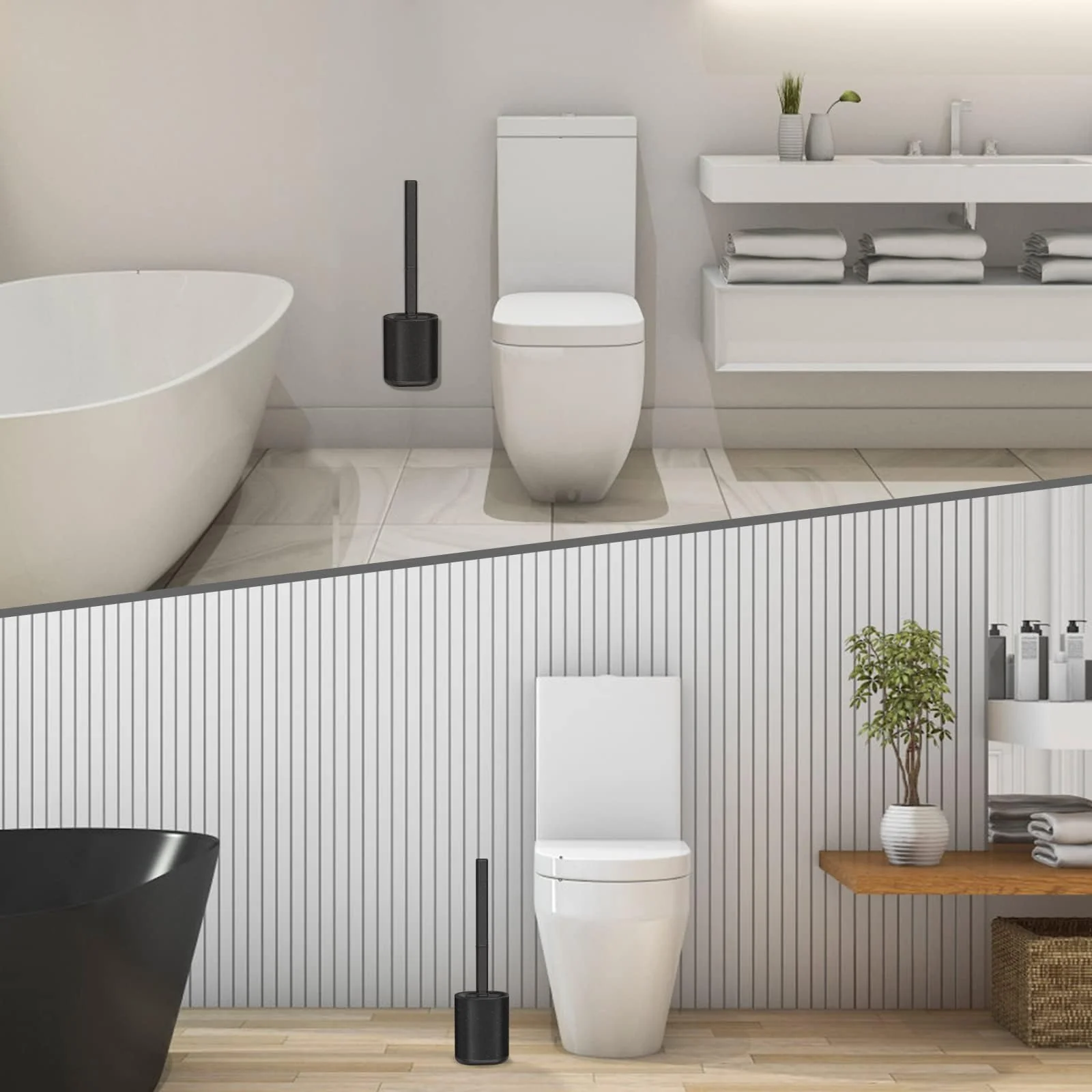 HOMEASY Klobürste Silikon Schwarz Toilettenbürste Edelstahl mit Edelstahlbehälter Flexiblen WC Bürste Silikon Set Klobürste mit Halter Wandmontage ohne Bohren & Stehen für Badezimmer - Image 7