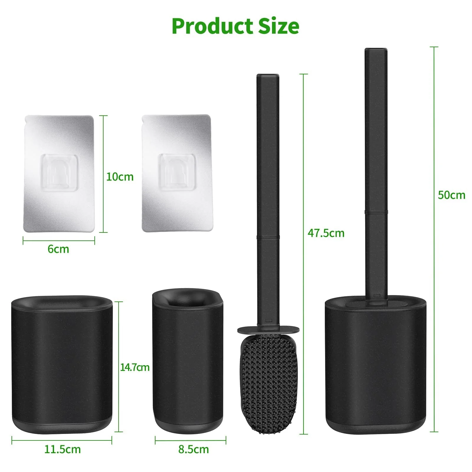 HOMEASY Klobürste Silikon Schwarz Toilettenbürste Edelstahl mit Edelstahlbehälter Flexiblen WC Bürste Silikon Set Klobürste mit Halter Wandmontage ohne Bohren & Stehen für Badezimmer - Image 8