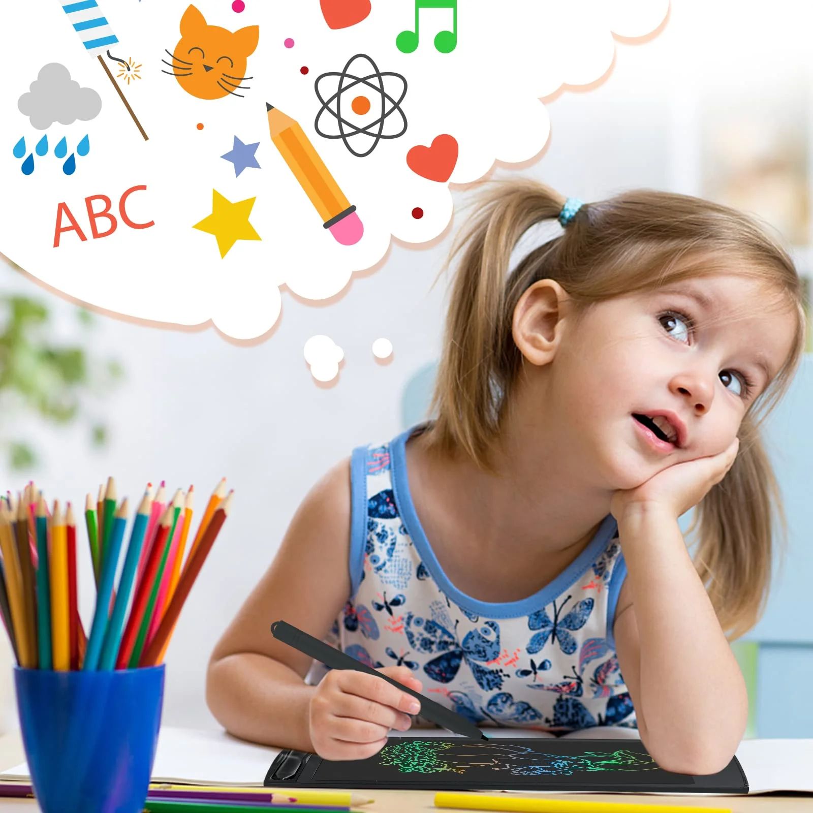 HOMESTEC LCD Schreibtafel 8,5 Zoll, Schreibtafel Buntes Display Kinder Spielzeug für Notieren/Zeichnen, Optimaler Papierersatz, Kinderspielzeug ab 3 Jahre (Schwarz) - Image 3