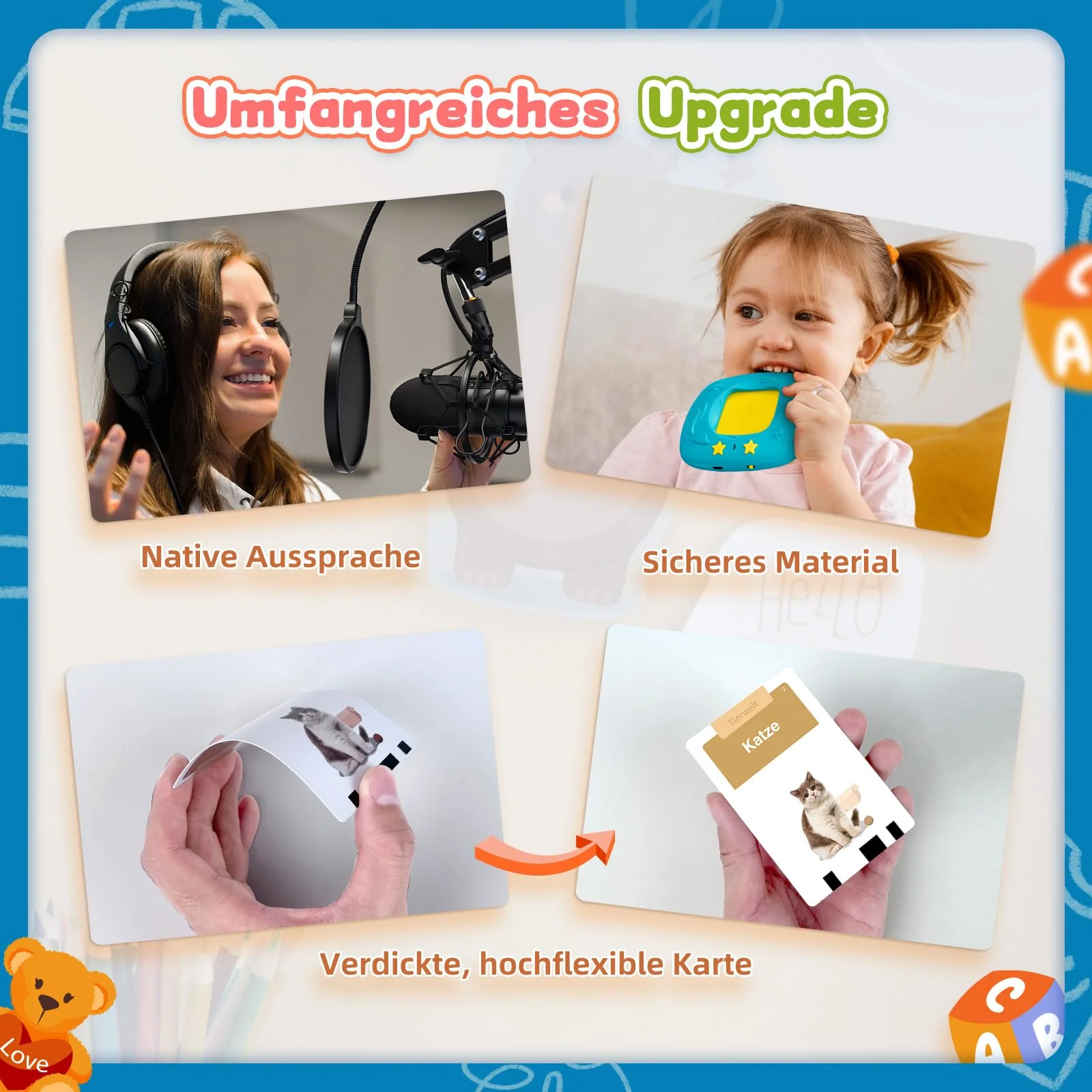 HOMESTEC Spielzeug ab 2 jahre - Deutsche Sprechende Lernkarten 144 Blätter 288 Wörter, Learnspielzeug für Kind im Vorschulalter 2 3 4 5 Jahre, Geschenke für Kinder Geburtstag, Blau - Image 4