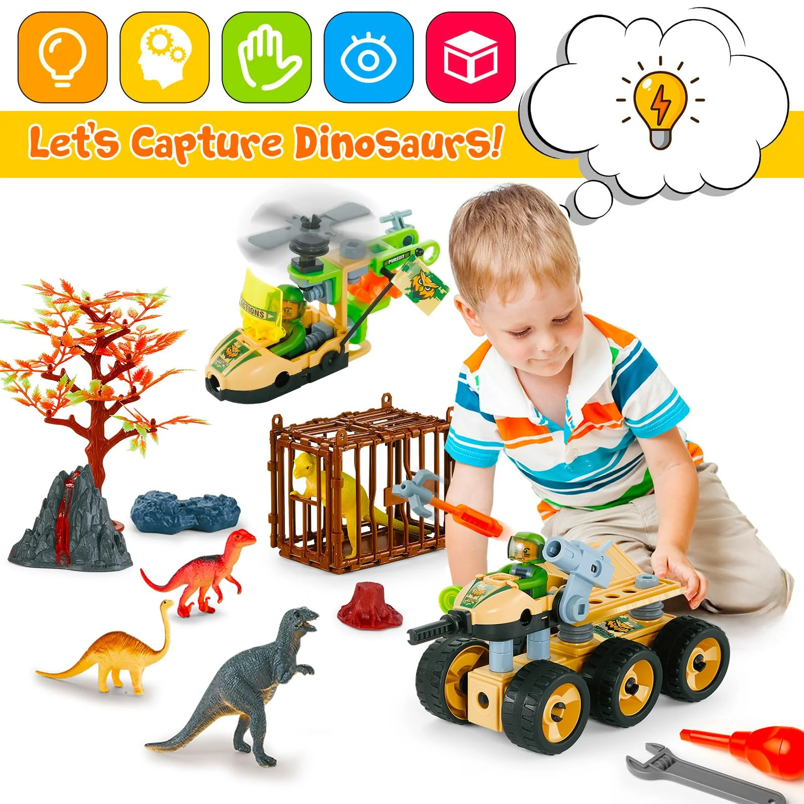HOMETTER Dinosaurier Spielzeug, Konstruktionsspielzeug, Bauspielzeug Mint-Lernpaket für Vorschulkinder, Geburtstag Christms Idee Geschenk für Jungs Alter 5 6 7 8+ Jahre - Image 6