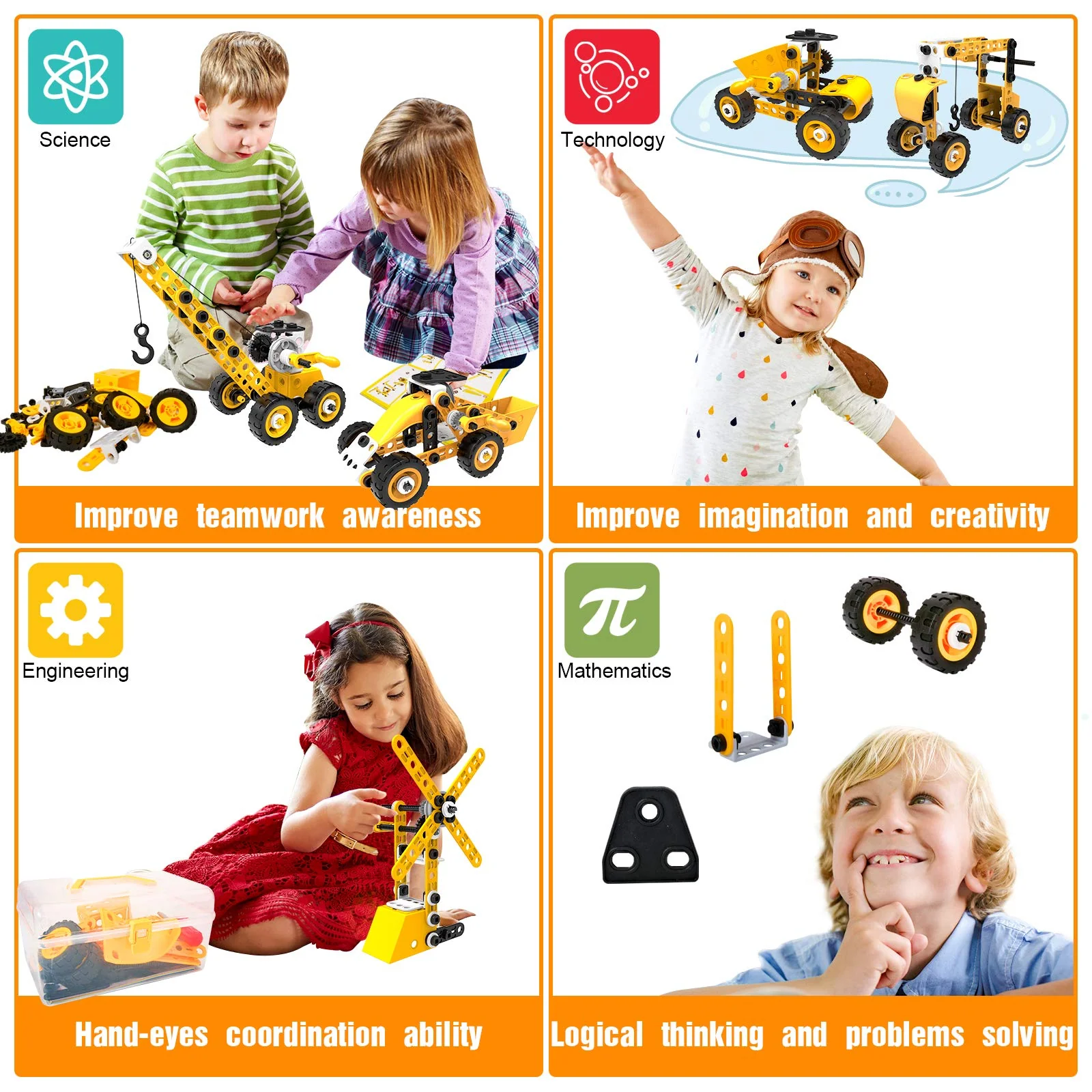 HOMETTER Mint Lernspielzeug | 10-in-1 Ingenieur-Set (108 Teile) für Kinder 3+ | Baufahrzeuge & Kran-Kreativset Jungen/Mädchen - Image 4