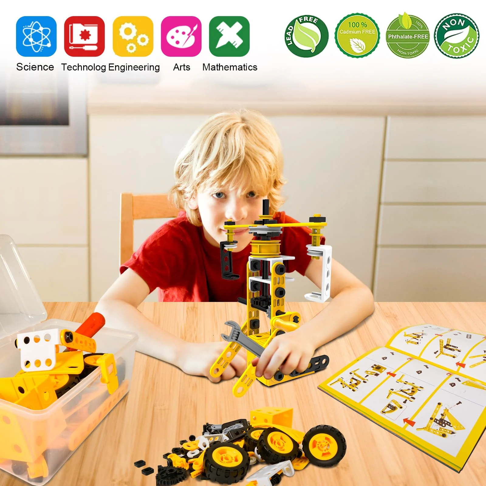HOMETTER Mint Lernspielzeug | 10-in-1 Ingenieur-Set (108 Teile) für Kinder 3+ | Baufahrzeuge & Kran-Kreativset Jungen/Mädchen - Image 5