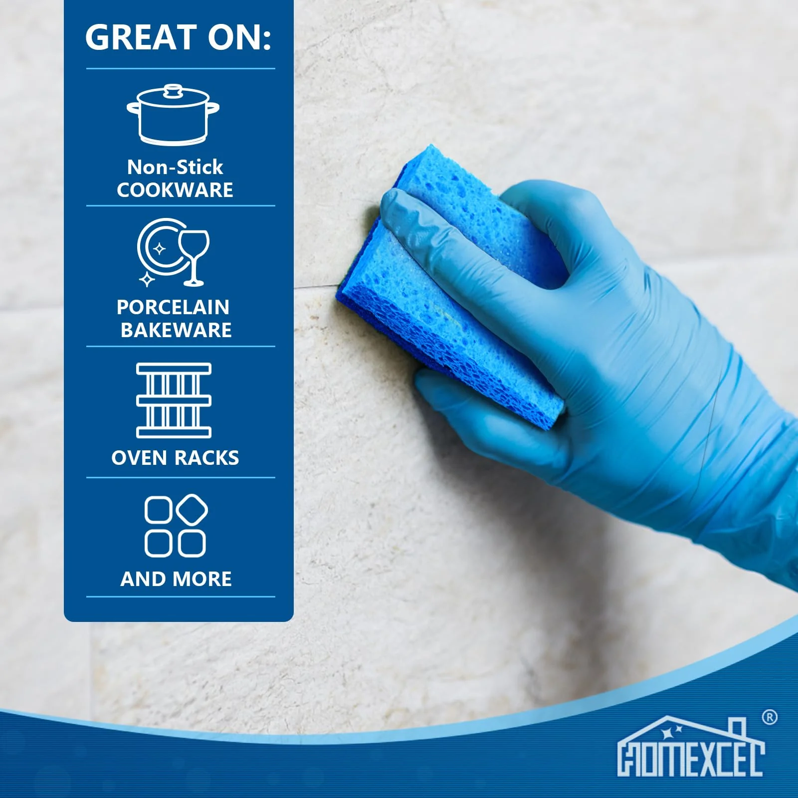 HOMEXCEL Schwämme Küche 12 Stück, Non-Scratch Scrub Geschirr Schwämme, sicher auf Antihaft-Kochgeschirr, Dual-Sided Reinigung Schwämme für Küche, Haushalt, Bad und mehr