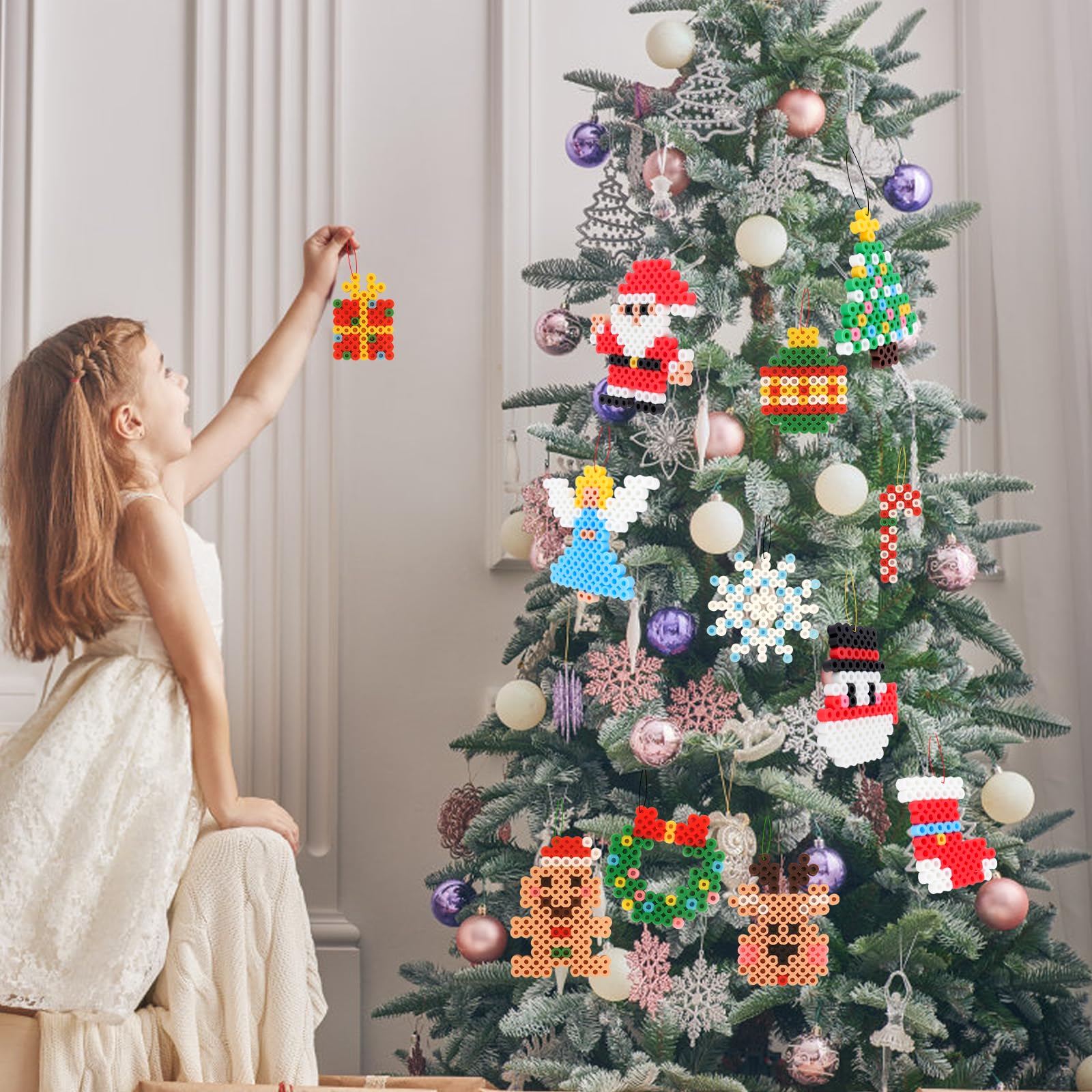 Homgaty Große 10mm Bügelperlen Weihnachten Set, 1000 Stück XL Steckperlen mit Platten, 12 Muster und Bügelpapier, 9 Bunte Farben XL Bügelperlen, Kreatives Perlenset für Kinder ab 3 Jahren - Image 5