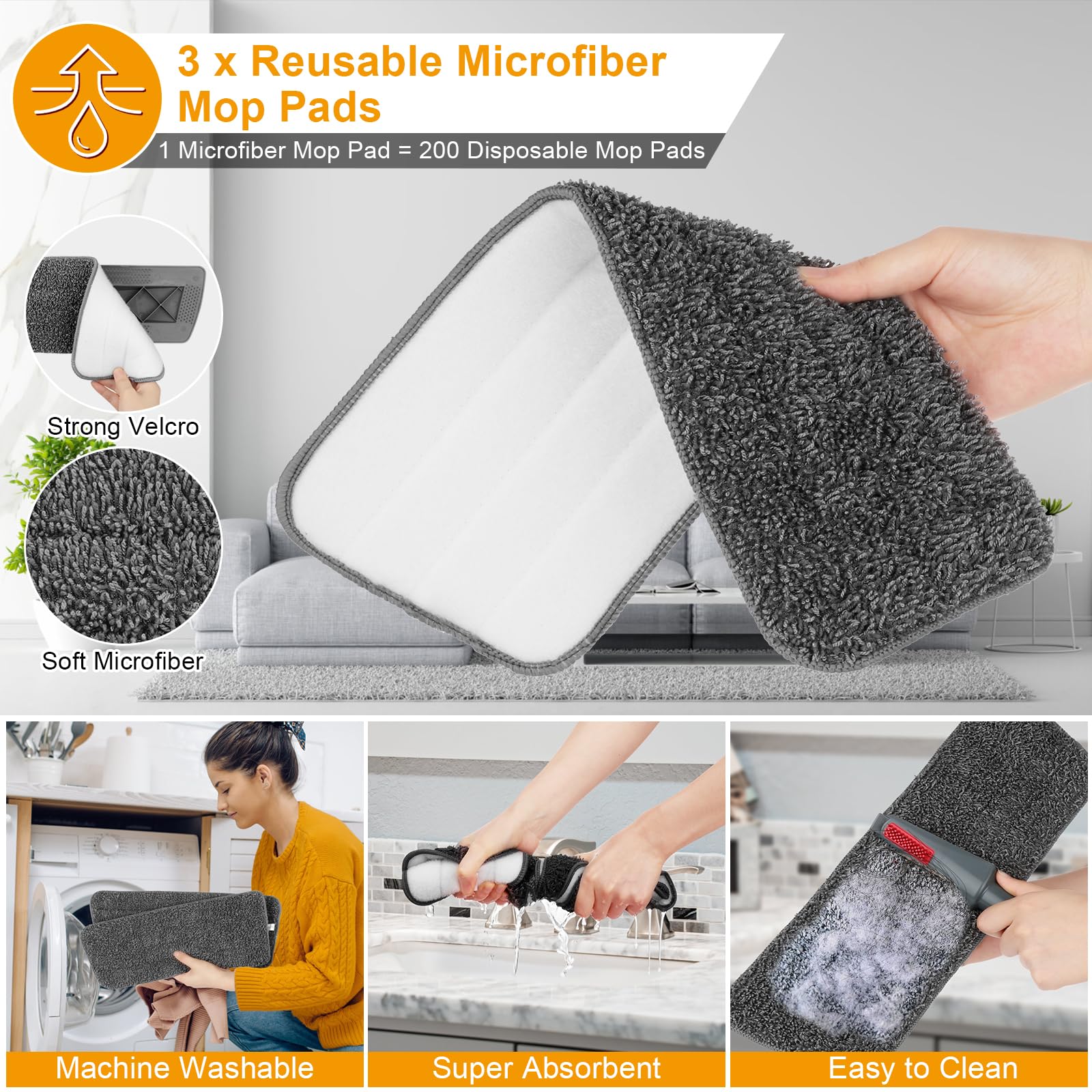 Homgif Bodenwischer mit Sprühfunktion 550ML Sprühwischer, Wischmopp mit Sprühfunktion Spray Mop, Home Küche Wischer Bodenreinigung (Grau und Gelb) - Image 6