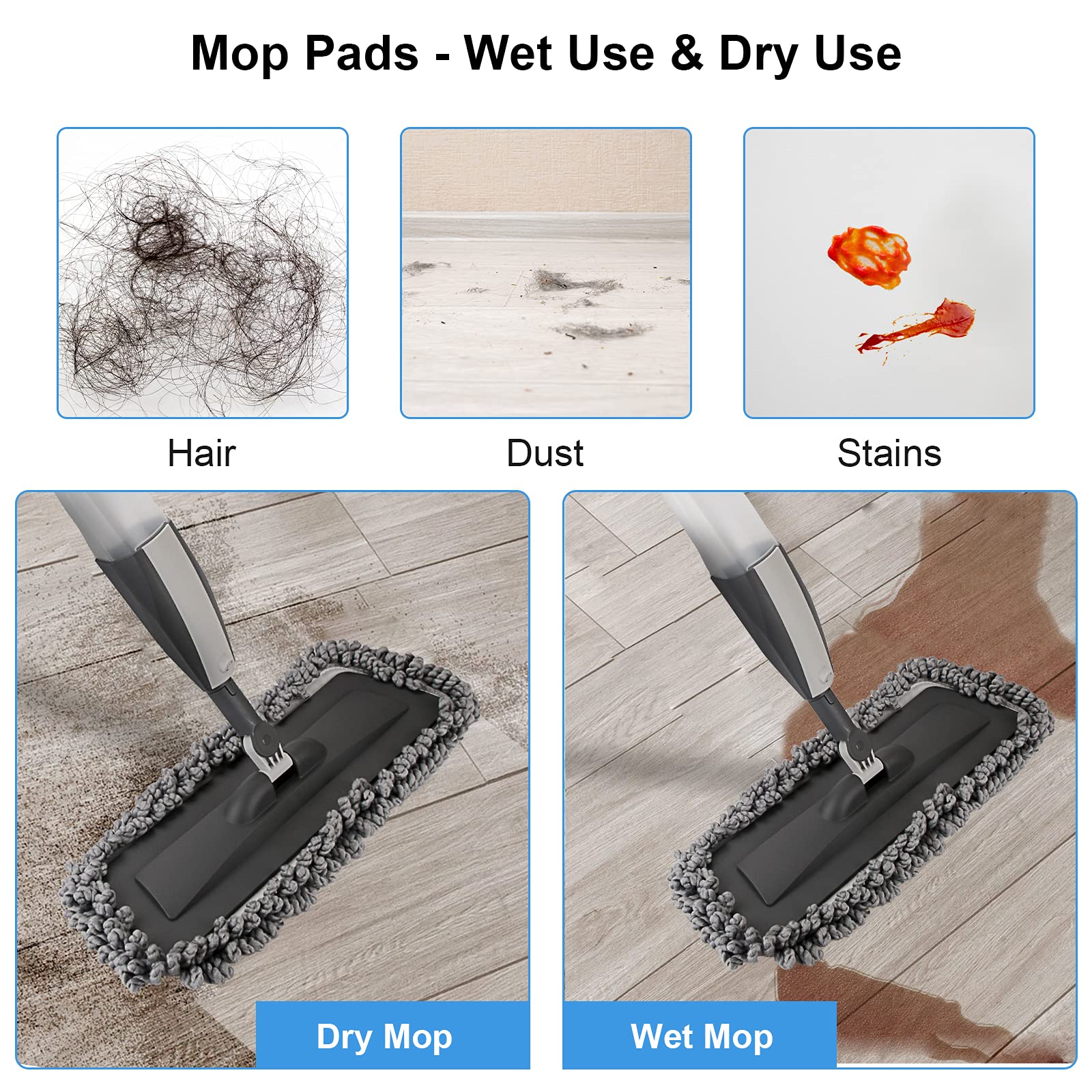 Homgif Microfaser Mop Pads, Vergrößert Verdickten Wischmopp Reinigung Pads, 17.3x7.4in Mikrofaser-Moppbezug, Waschbar Bodenwischer-Ersatzbezug Für Home Küche Wischer Bodenreinigung -2021 Upgraded - Image 2