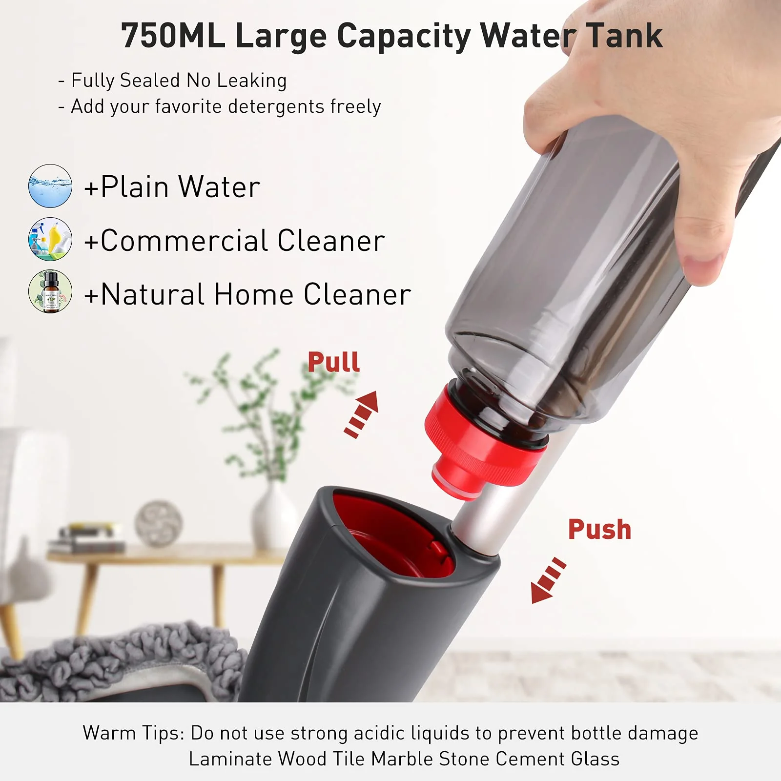 Homgif Sprühwischer 135CM Wischmopp mit Sprühfunktion, 750ML Spray Mop Bodenwischer mit Sprühfunktion, Home Küche Wischer Bodenreinigung mit 3 Aktualisiert Waschbaren Mikrofaserbezug - Image 4