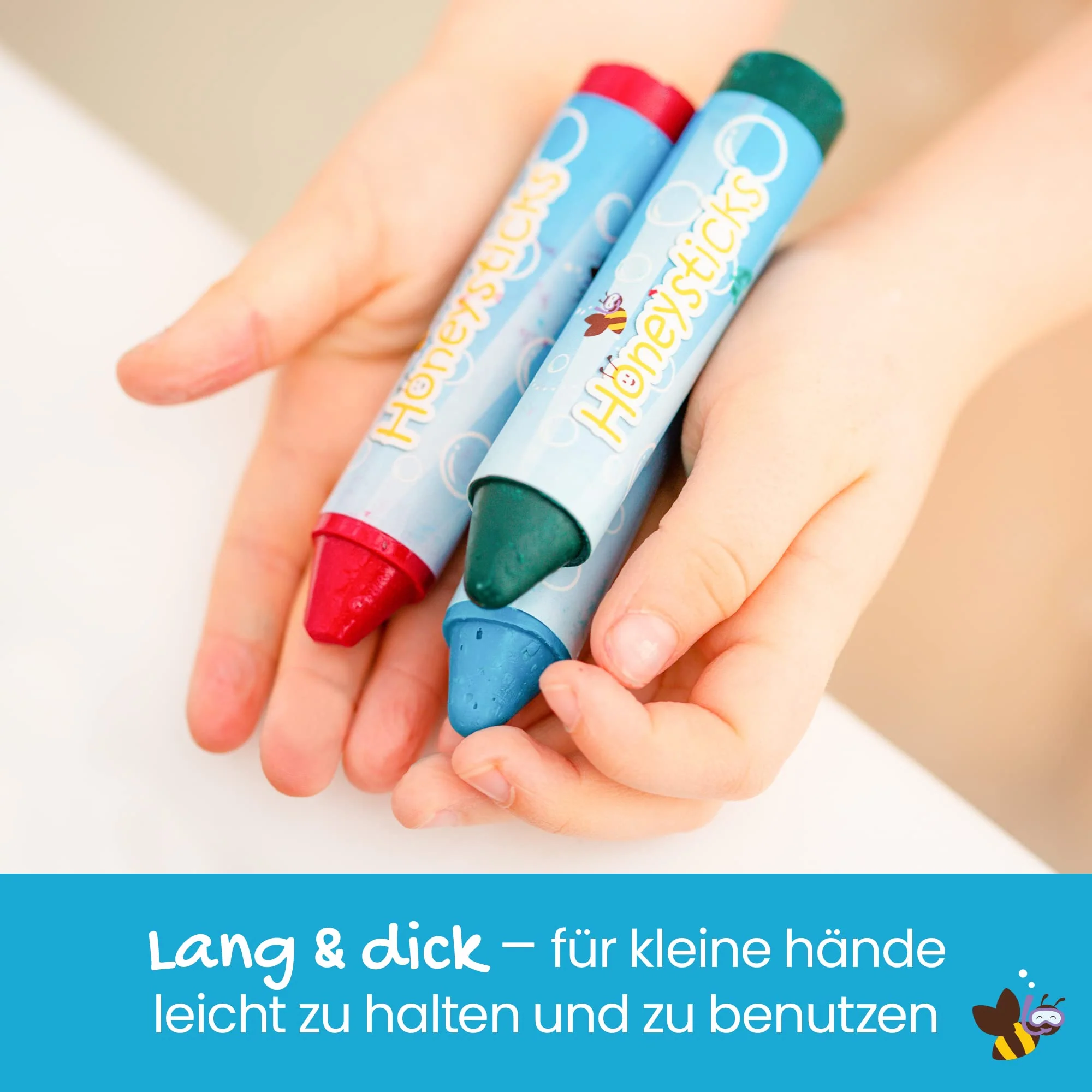 Honeysticks Badestifte für Kleinkinder & Kinder - handgefertigt aus natürlichem Bienenwachs für ungiftigen Spaß in der Badewanne - parfümfrei, Nicht reizendes Badespielzeug-leuchtende Farben-7er Pack - Image 4