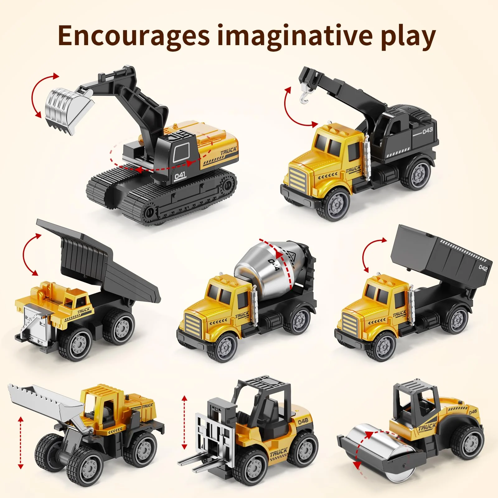 HONGTUO Baustellen Fahrzeuge Metall Kunststoff Bagger Spielzeugautos Transporter Kinderspielzeug für Kinder 3 4 5 Jahren,Geschenk Set 8-teilig - Image 3