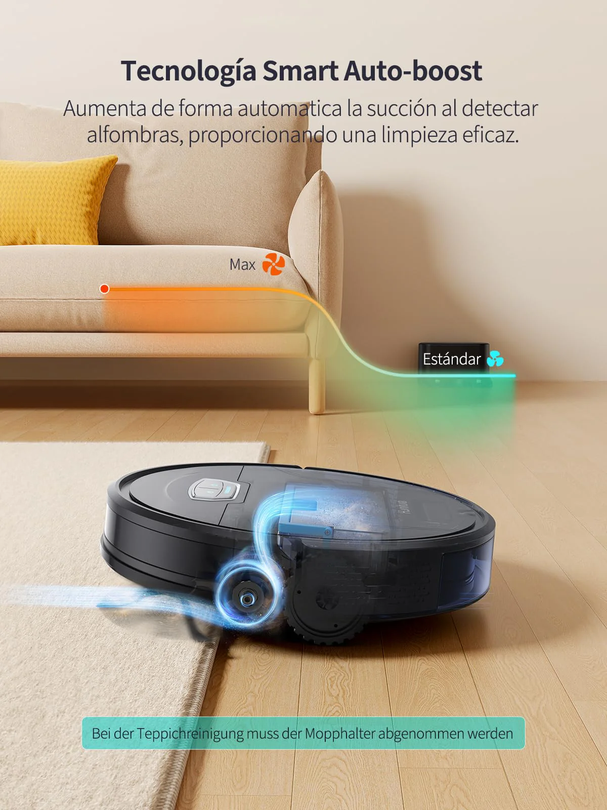 HONITURE Saugroboter mit Wischfunktion,G20 Pro Staubsauger Roboter mit 4500Pa Starke Saugkraft,7,6 cm Roboterstaubsauger mit APP Steuerung 180 Min Laufzeit,Ideal für Tierhaare,Teppiche und Hartböden - Image 6