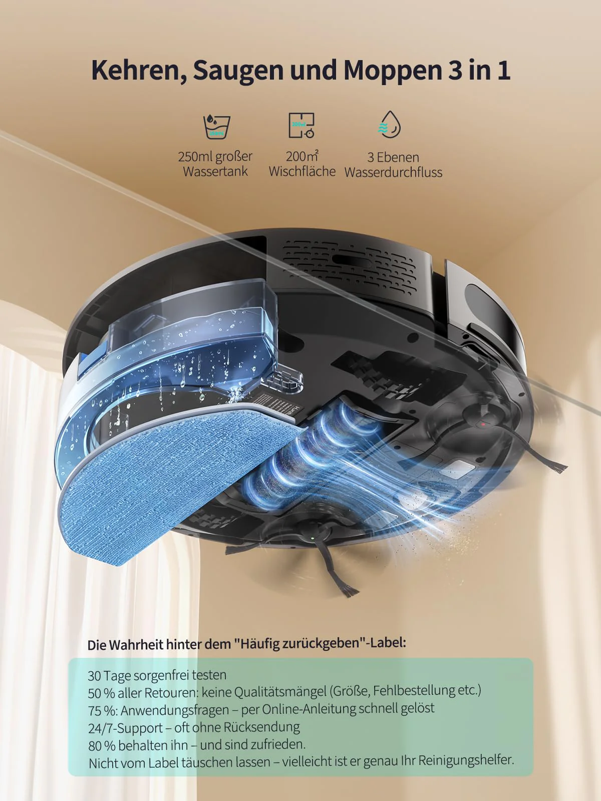 HONITURE Saugroboter mit Wischfunktion,G20 Pro Staubsauger Roboter mit 4500Pa Starke Saugkraft,7,6 cm Roboterstaubsauger mit APP Steuerung 180 Min Laufzeit,Ideal für Tierhaare,Teppiche und Hartböden - Image 7