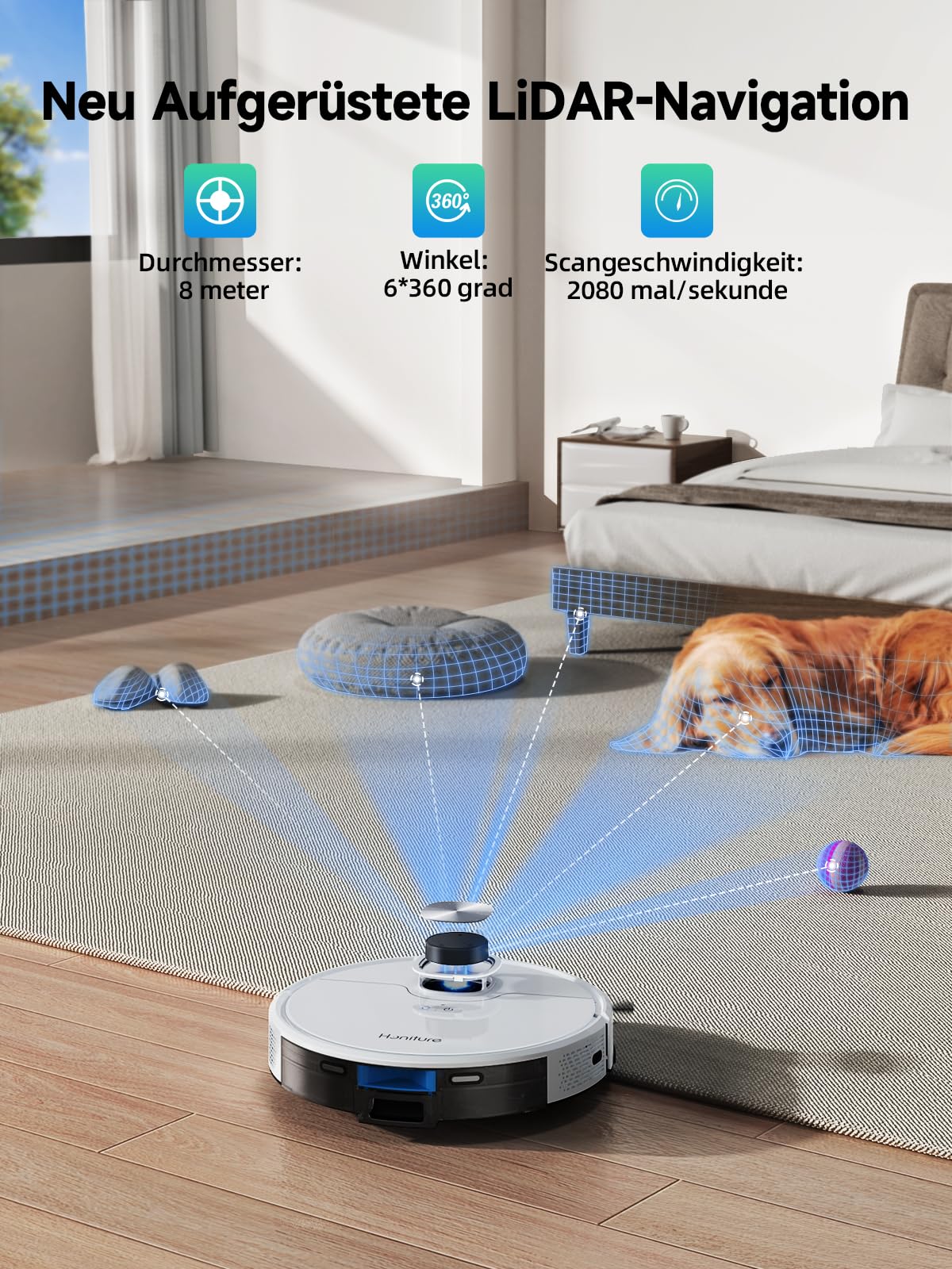HONITURE Saugroboter mit Wischfunktion, Staubsauger Roboter mit Absaugstation, 5000Pa Saugkraft Saug und Wischroboter mit LiDAR Navigation, Mapping, APP, Alexa für Tierhaare Teppiche, 200 Min, Q6 SE - Image 5