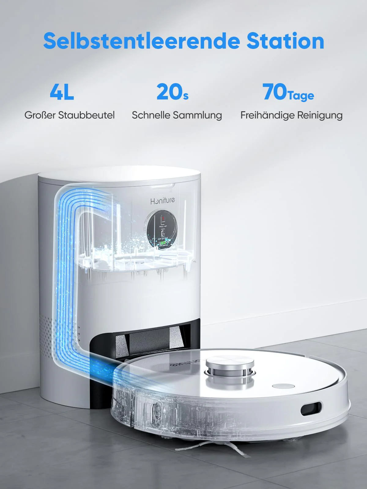 HONITURE Saugroboter mit Wischfunktion, Staubsauger Roboter Q6 Pro 3500Pa mit Lasernavigation Saugroboter mit Absaugstation 250Min Laufzeit App Steuerung ideal für Tierhaare Teppich Hartboden - Image 2