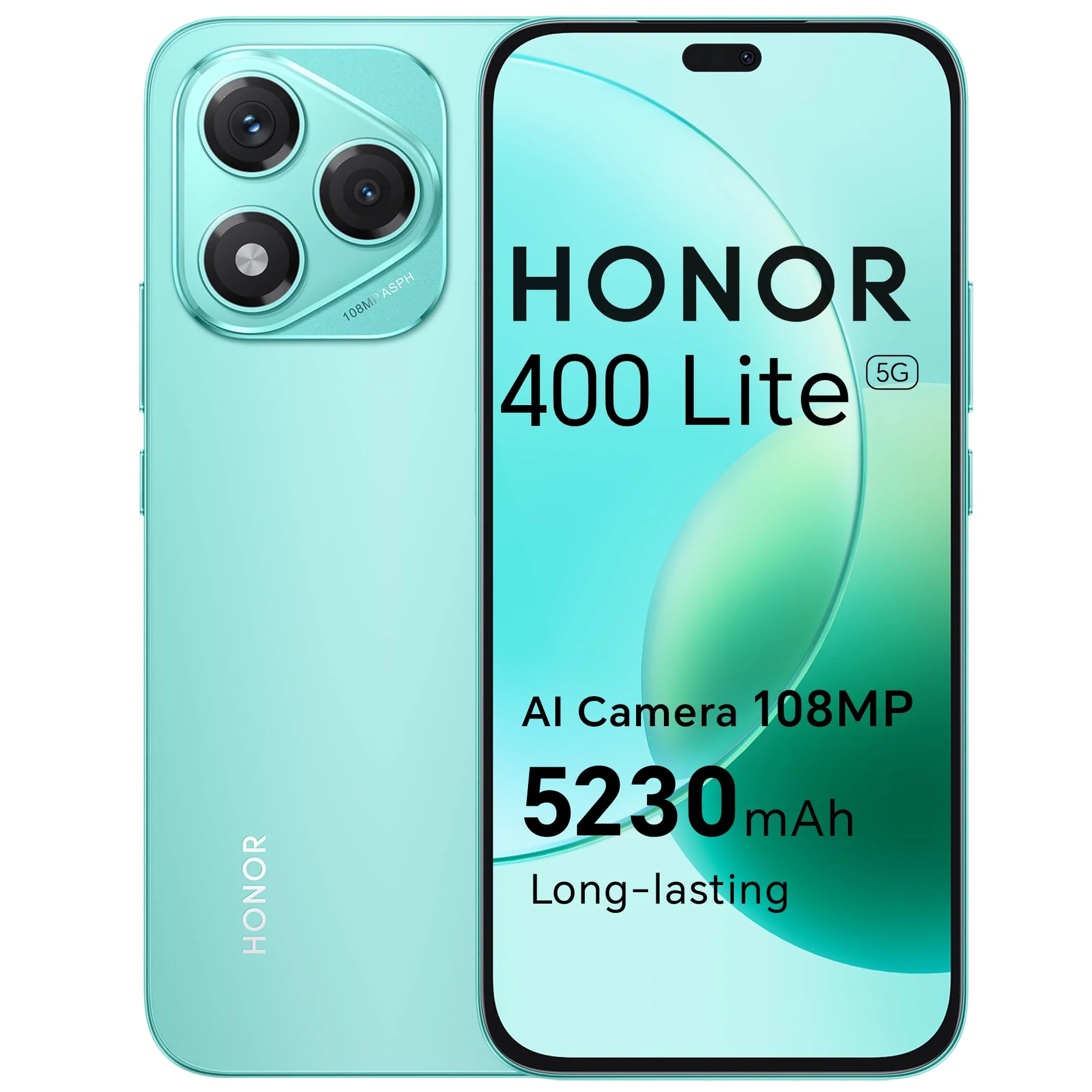 HONOR 400 Lite Smartphone 5G, 256GB/8GB RAM, Simlockfrei Android-Handy ohne Vertrag (108MP mit AI-Kamerataste, 6,7 Zoll Display, 5230mAh, Android 15, Dual SIM, NFC), Mars Green