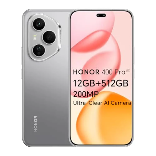 HONOR 400 Pro 5G Handys, 12 GB 512 GB Smartphone, 200 MP ultraklare KI-Kamera, Snapdragon 8 Gen 3, 6,7" 120 Hz AMOLED, 5170 mAh, Dual-SIM, NFC, ohne Ladegerät, Grau