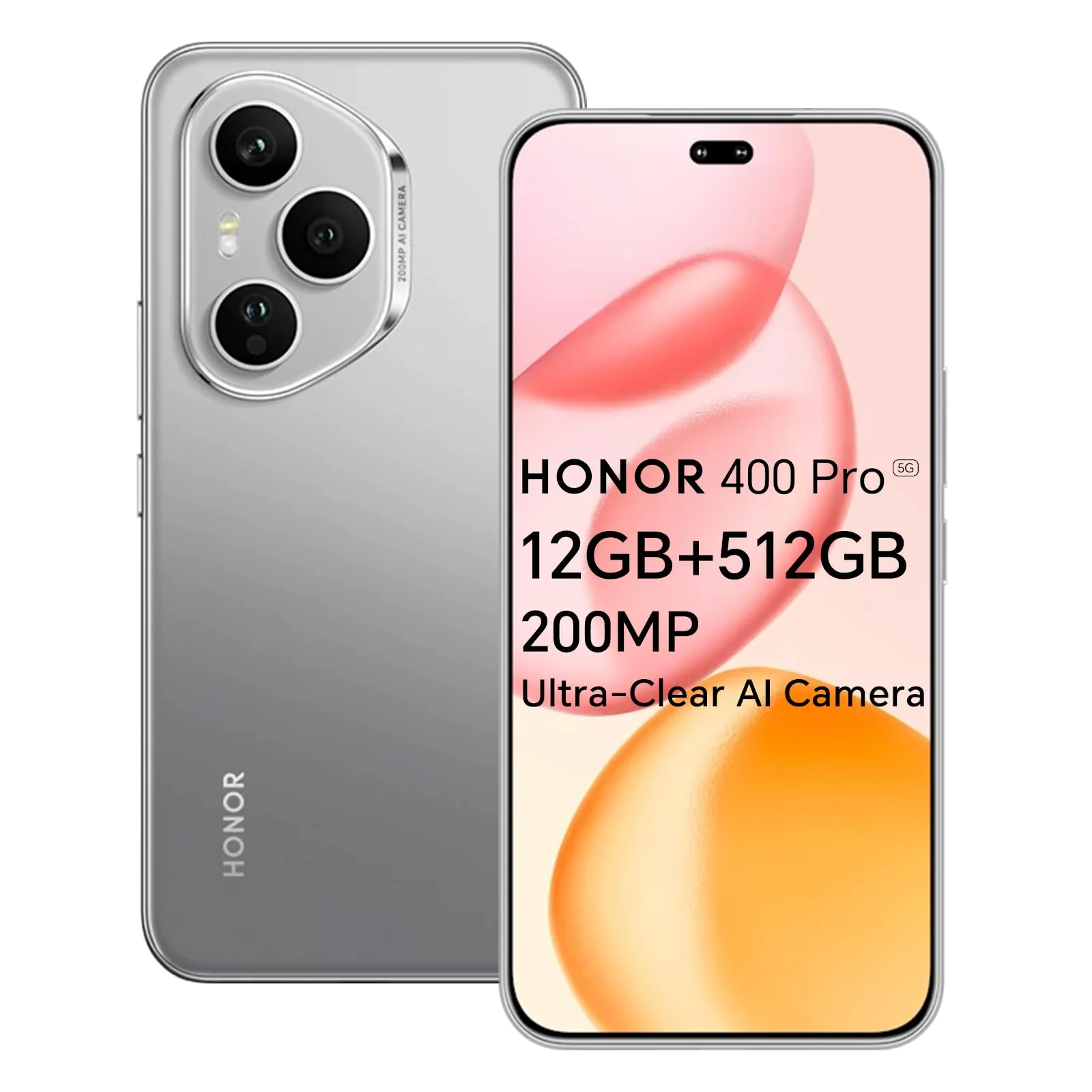 HONOR 400 Pro Smartphone 5G 512GB/12GB RAM, 200MP Ultra-Klare AI Kamera, 6,7 Zoll AMOLED Display 120Hz 5000Nits, Snapdragon 8 Gen 3, 5170mAh Akku, IP68 und IP69, Dual-SIM, NFC, Android 15, Grau