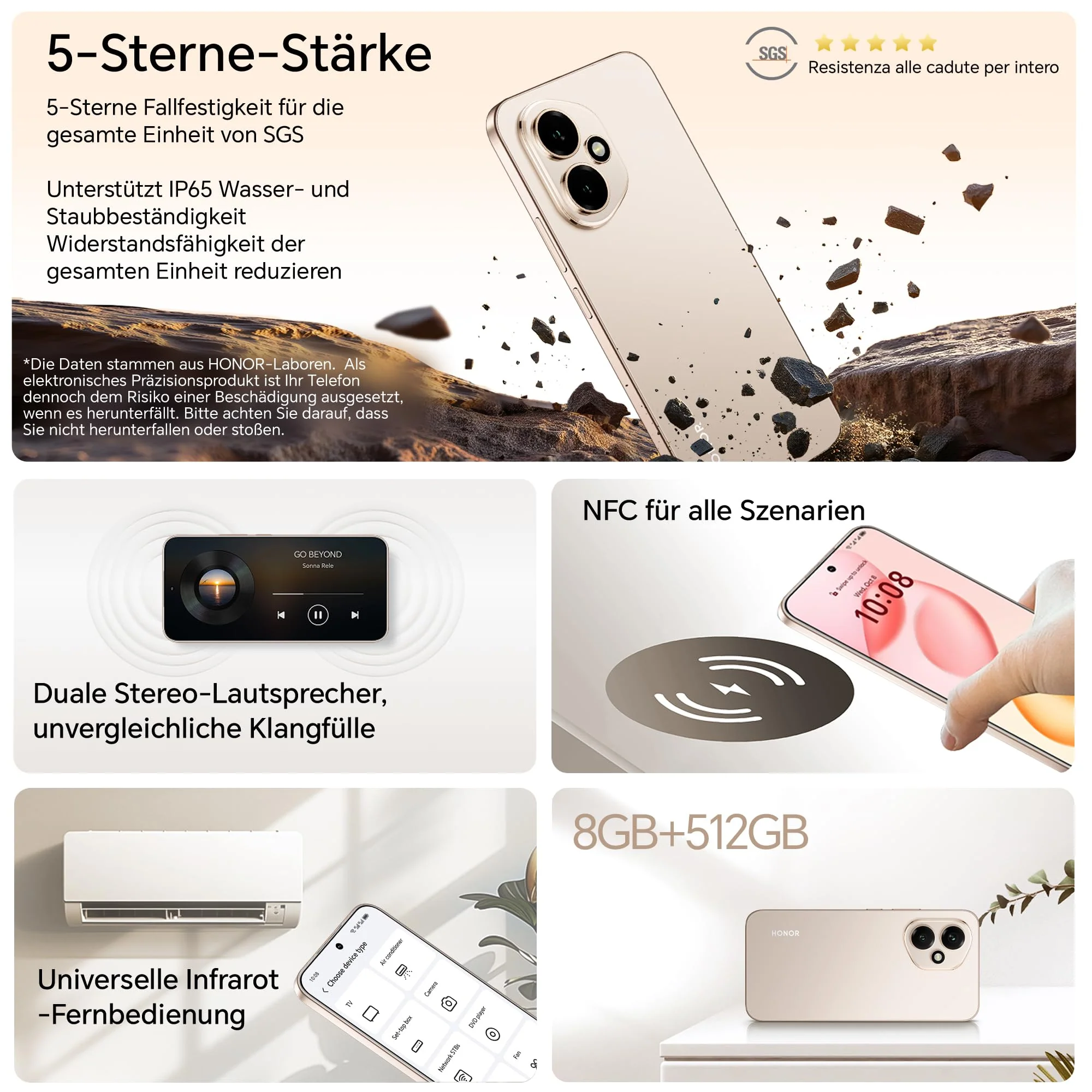 HONOR 400 Smartphone 5G, Dual SIM, NFC,512GB/8GB RAM, Simlockfrei Android-Handy (200MP AI-Kamer, 6,55 Zoll AMOLED Eye Comfort Display 5000nits,5300 mAh,Snapdragon 7 Gen 3 Smartphone), Desert Gold - Image 7