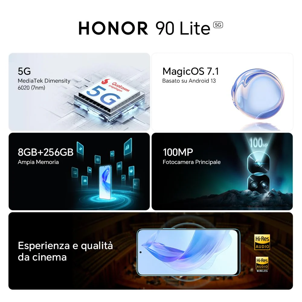 HONOR 90 Lite Smartphone 5G, 8 GB RAM und 256 GB, FullView Display von 6,7 Zoll bei 90 Hz, Dreifachkamera mit 100 MP mit 4500 mAh Akku, Dual SIM, Android 13, Cyan Lake - Image 5